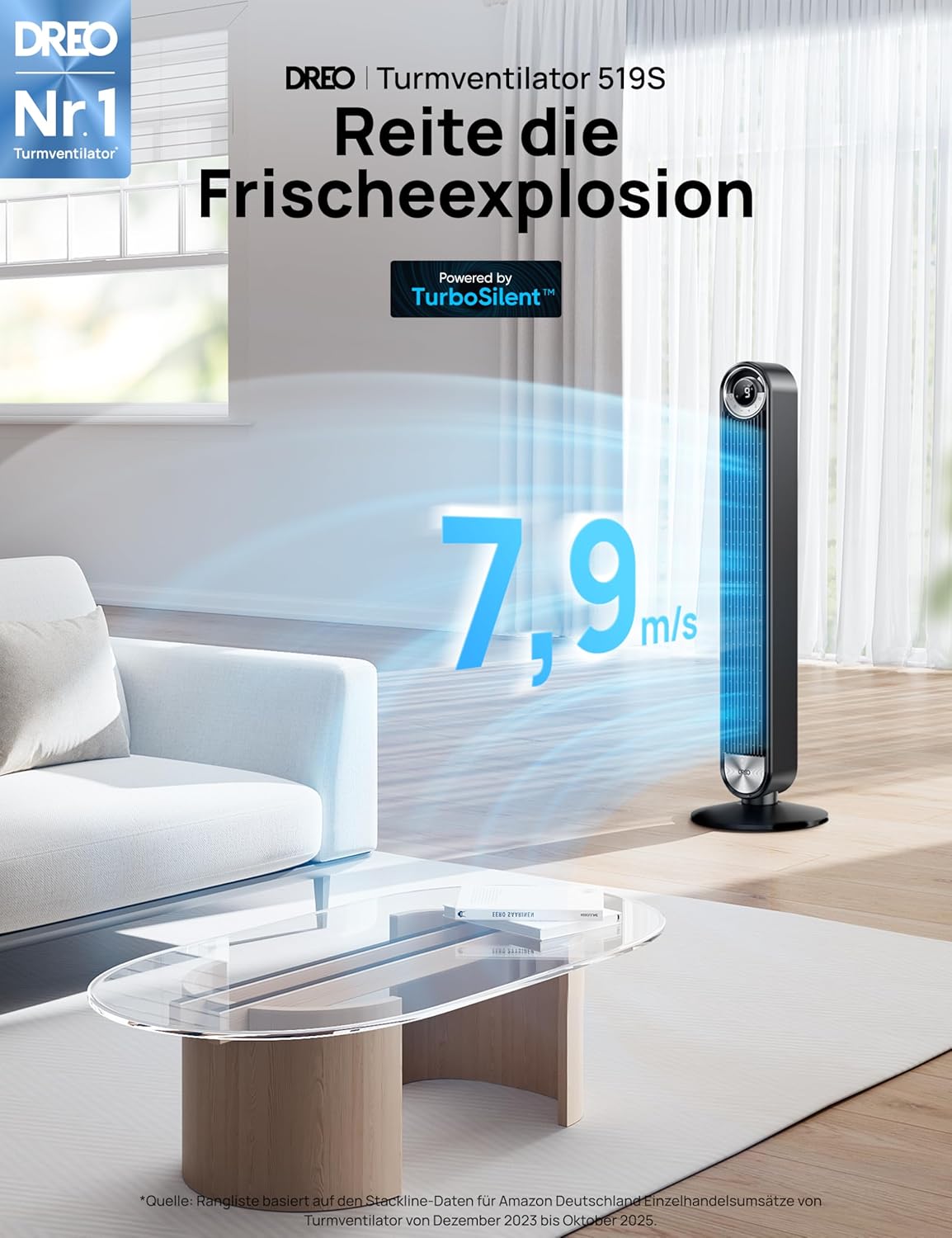 Thumbnail 1 de DREO 25 dB Leiser Smart Turmventilator, 106 cm Höhe – Cruiser Pro T2S, Schwarz