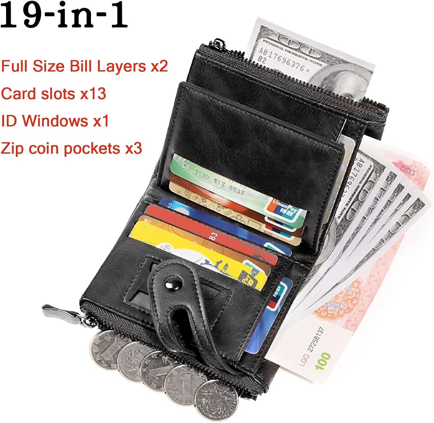 Detalle de Men's Wallet with Chain & Zip RFID Blocking 12cm