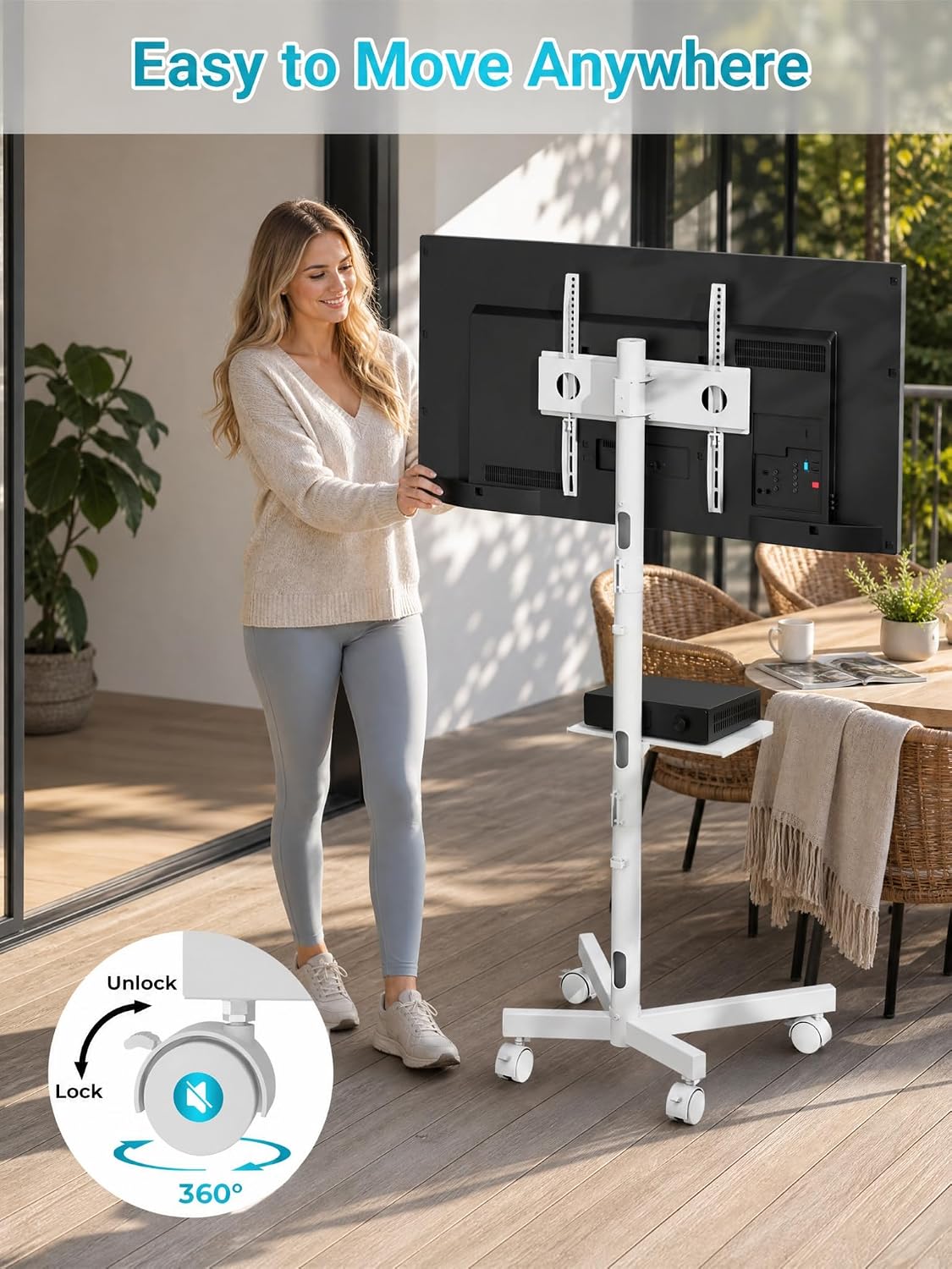 Thumbnail 3 de BONTEC Mobile TV Stand on Wheels: 23–60 Inch, Free Standing, White
