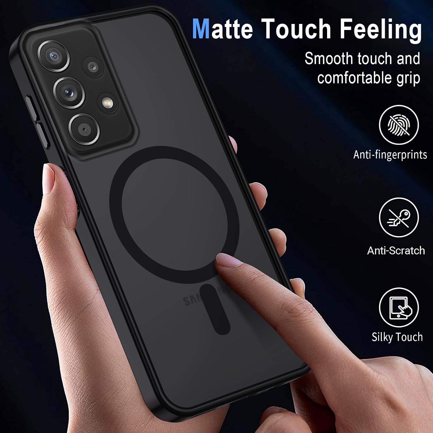 Detalle de Coque XTCASE pour Samsung Galaxy A53 5G magnétique compatible MagSafe – étui mat translucide anti-rayures, bumper TPU antichoc (noir)