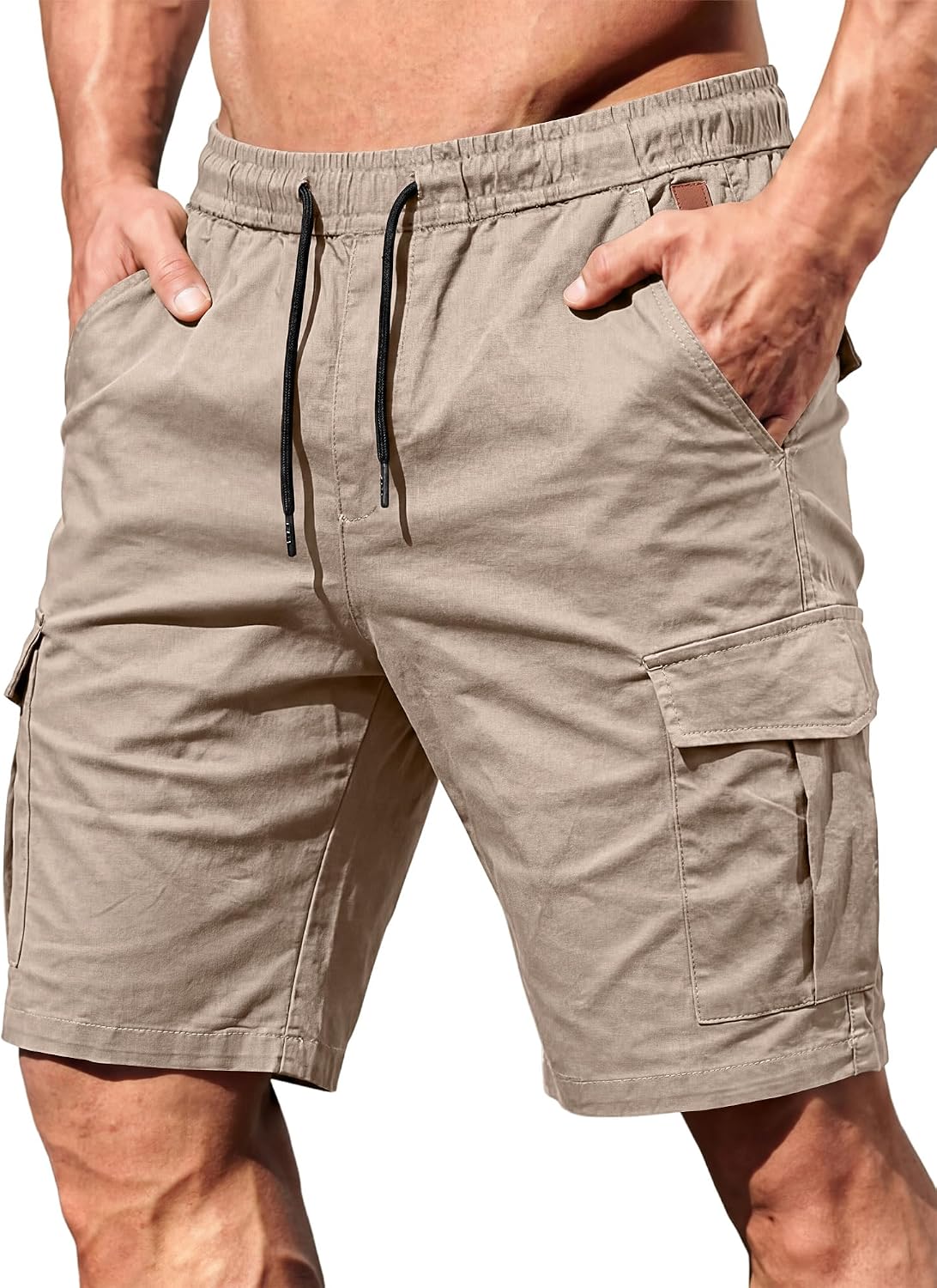 Thumbnail 6 de JMIERR Mens Cargo Shorts Combat Plain Casual Summer Cotton Jogging Short with Drawstring and Multi Pockets