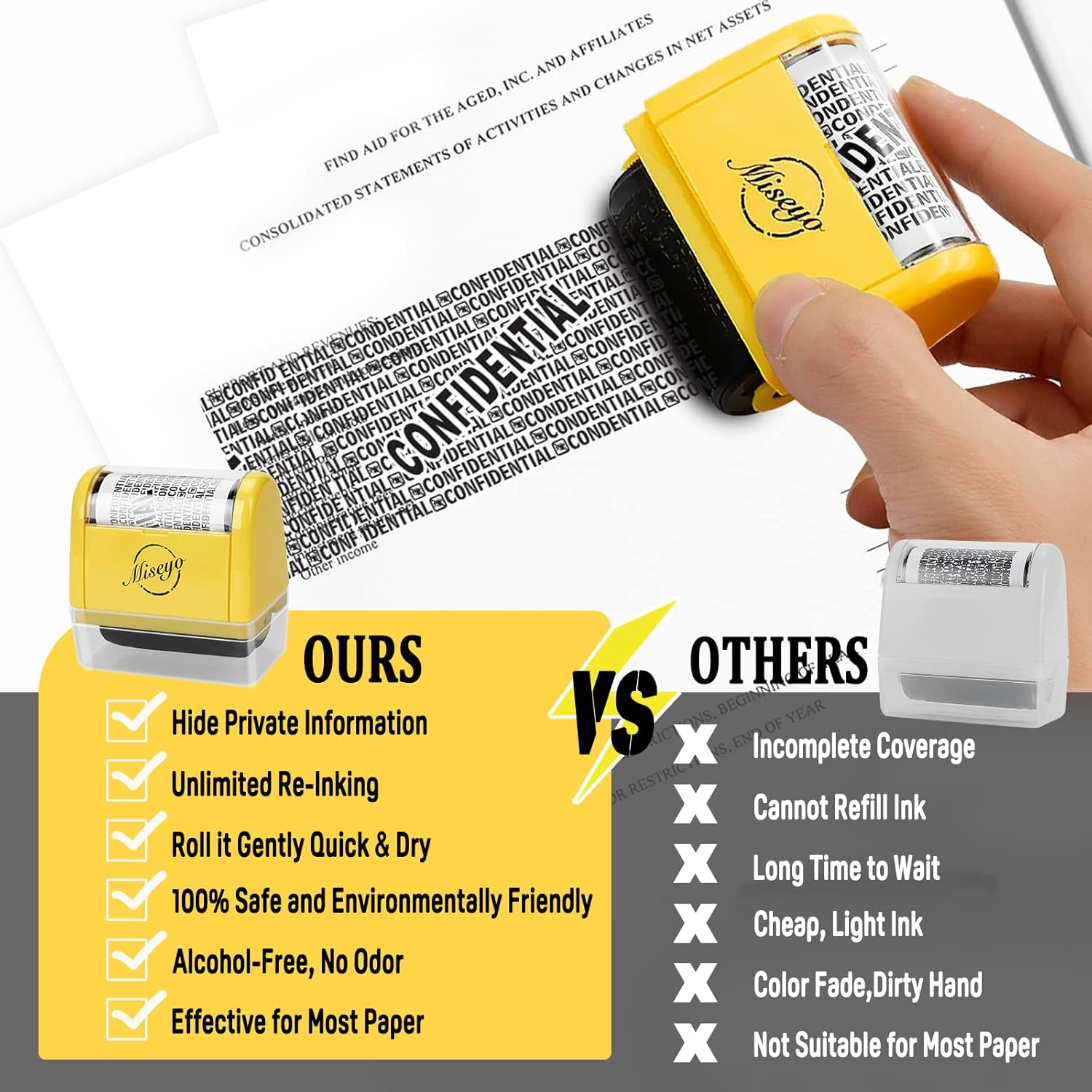 Thumbnail 6 de Miseyo Wide Roller Stamp – Identity Theft Stamp (1.5 inch) in Yellow