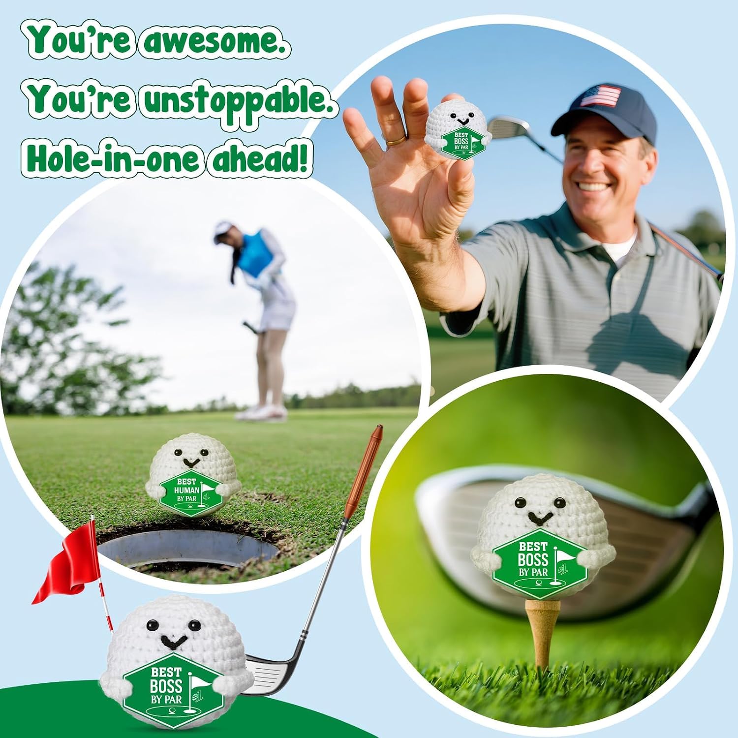 Detalle de YEZZZZ Crochet Golf Ball Accessory, Hand-Knitted Cotton Boss Gift