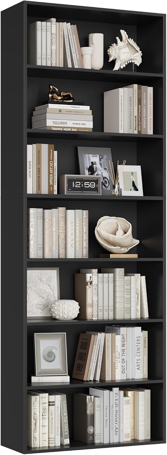 Detalle de FirFurd P423 7-Tier Bookcase, Black Engineered Wood, 60 x 23.5 x 209.5 cm