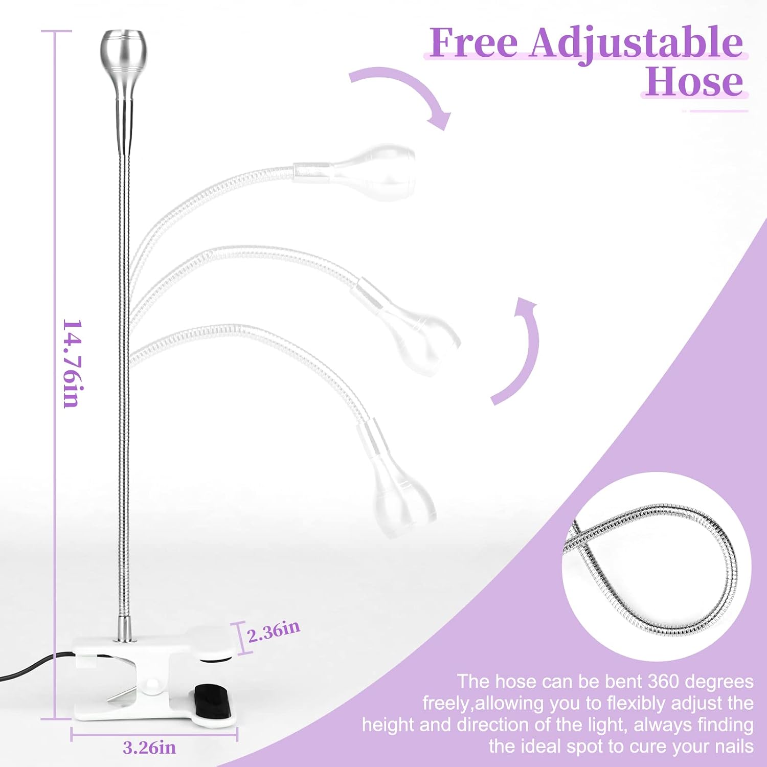 Detalle de Saviland U V Lampe für Gelnägel – flexible Mini-LED Nagellampe mit 360° drehbarem Schwanenhals (3W)