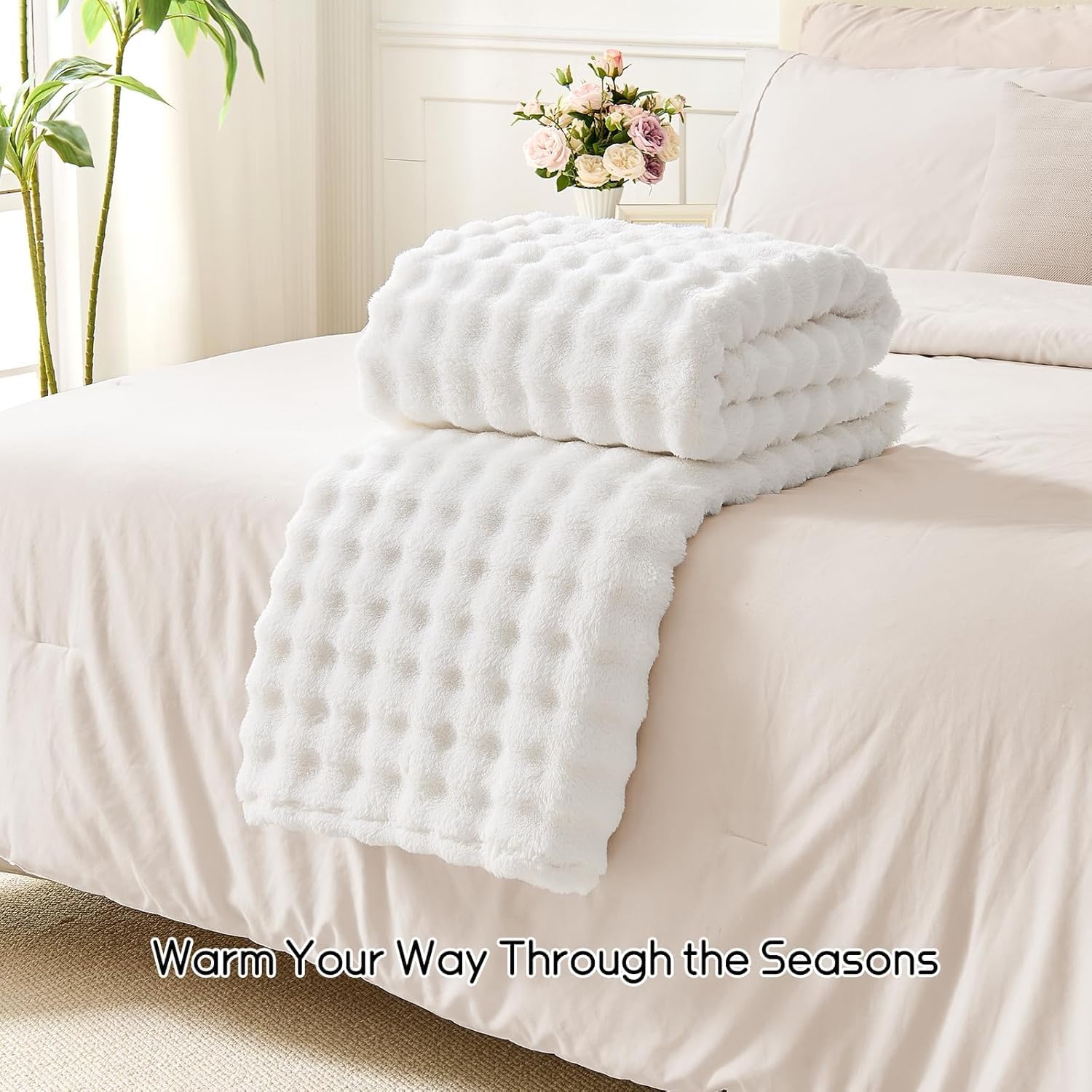 Thumbnail 5 de Deamsure Ivory Bubble Fleece Throw Blanket, 50" x 60", Lightweight