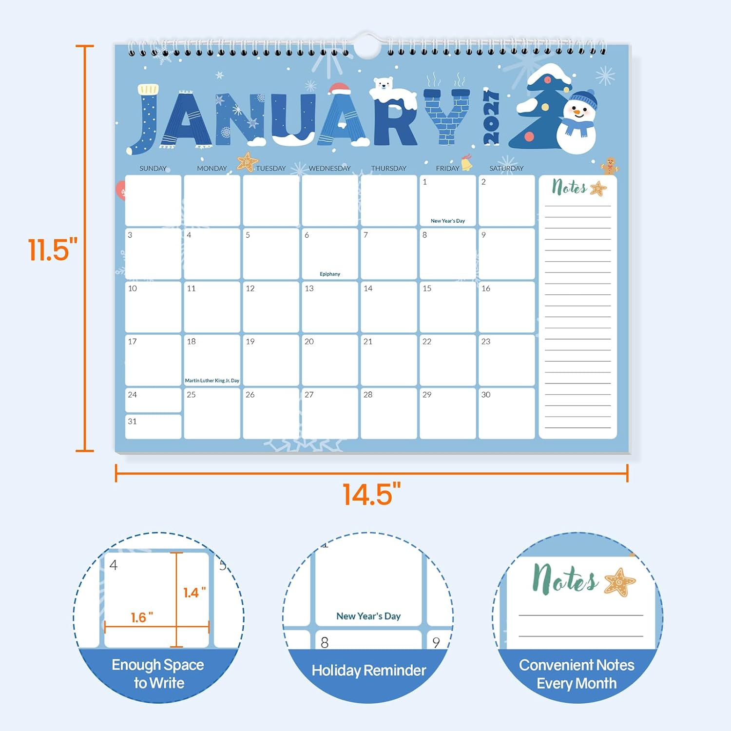 Detalle de SUNEE 2027 Wall Calendar, 18-Month Monthly Planner, 14.5" x 11.5
