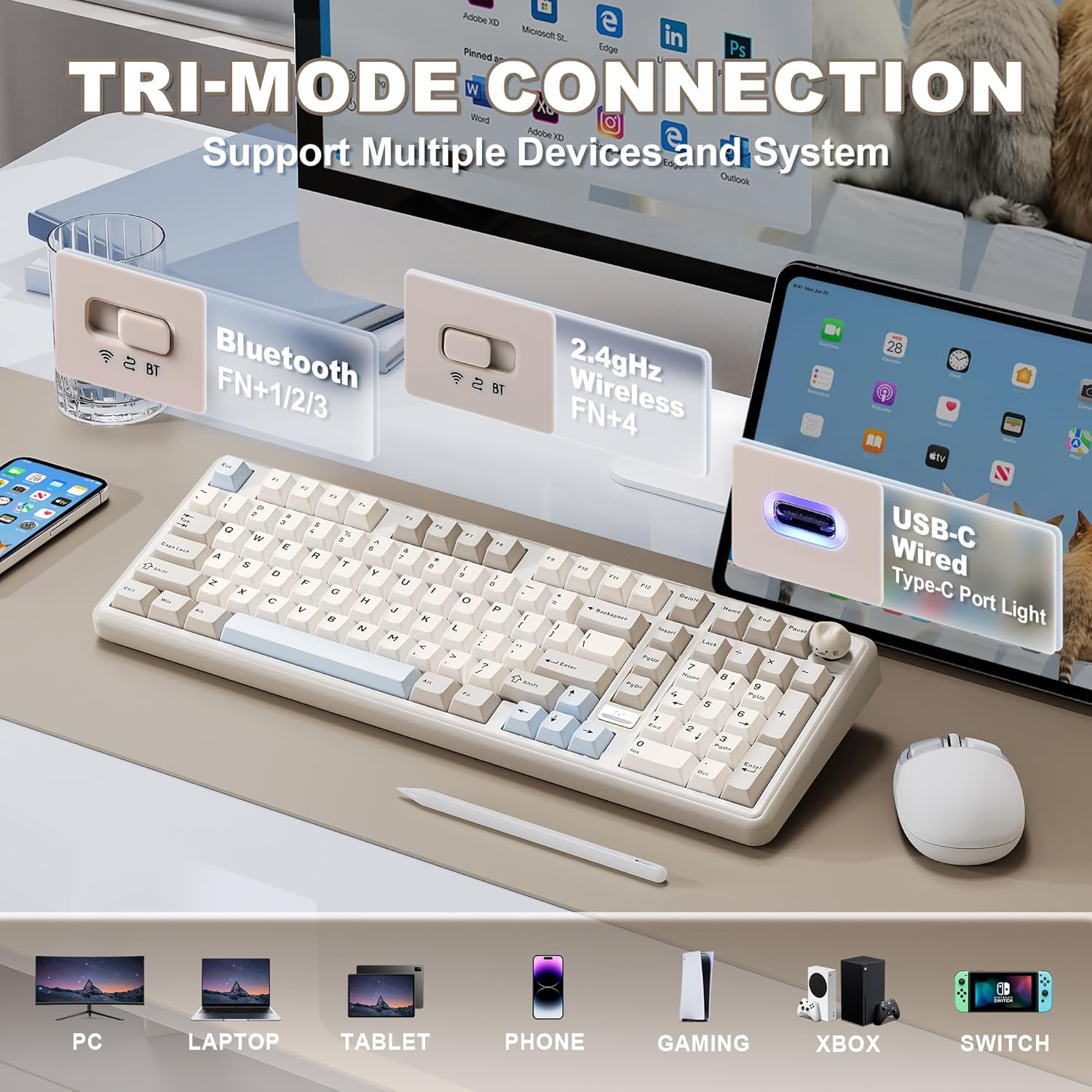 Thumbnail 2 de YUNZII B98 Pro QMK/VIA Wireless Mechanical Gaming Keyboard (96% layout, cat knob, BT/2.4G/USB-C)