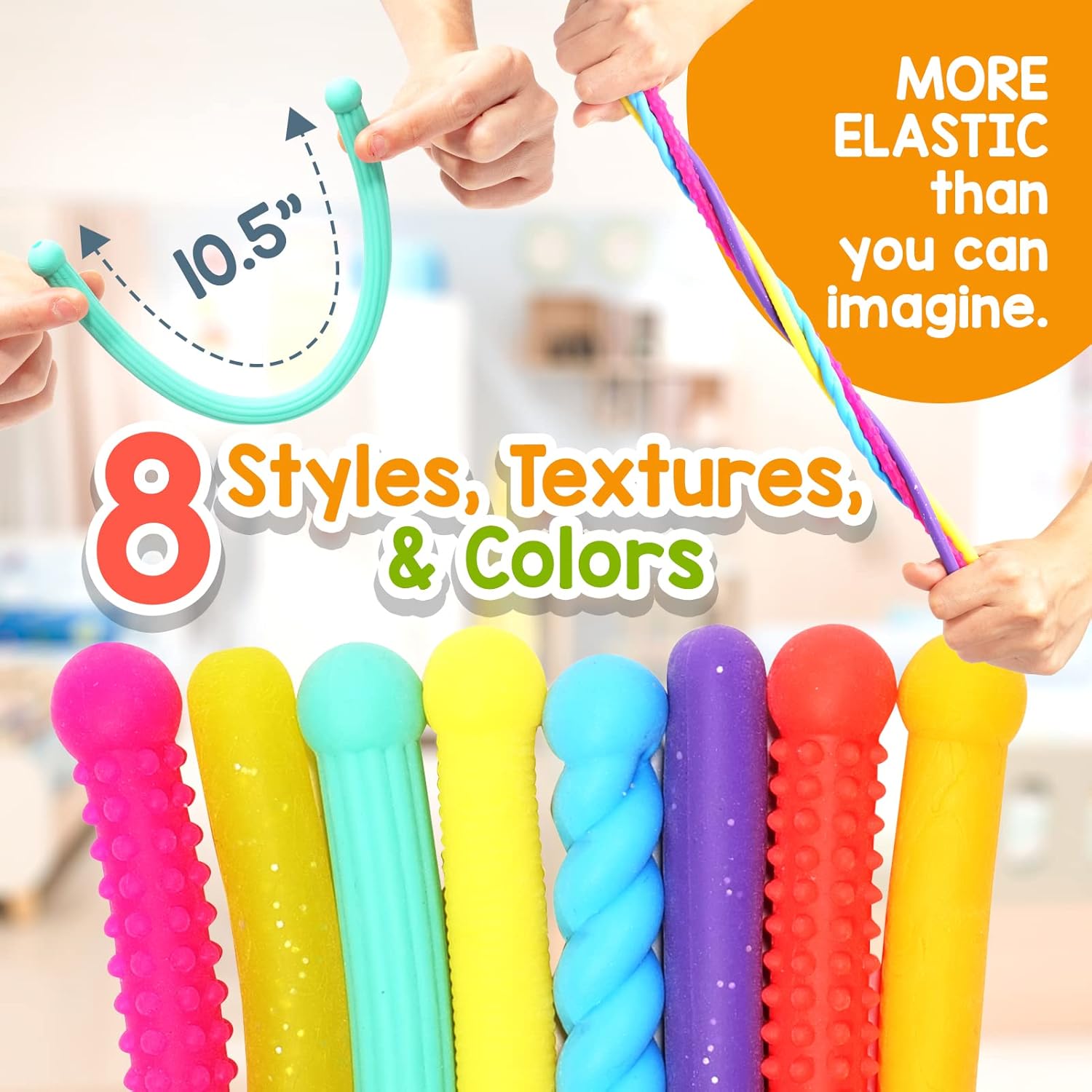 Detalle 2 de Sensory Autism Toys for Kids Stretchy Textured Glow-in-the-Dark Fidget Noodles (8-Pack)