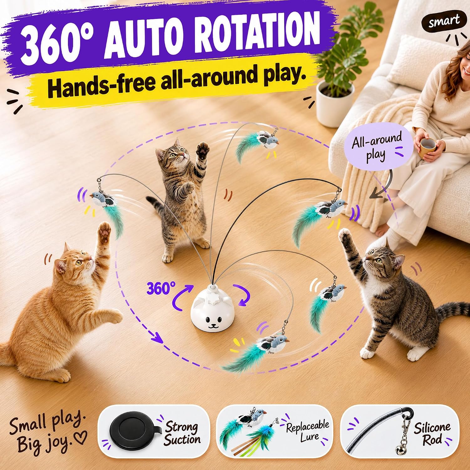 Thumbnail 6 de Catpick joy OK011A Interactive Cat Wand Toy, 360° Automatic Bird Motion