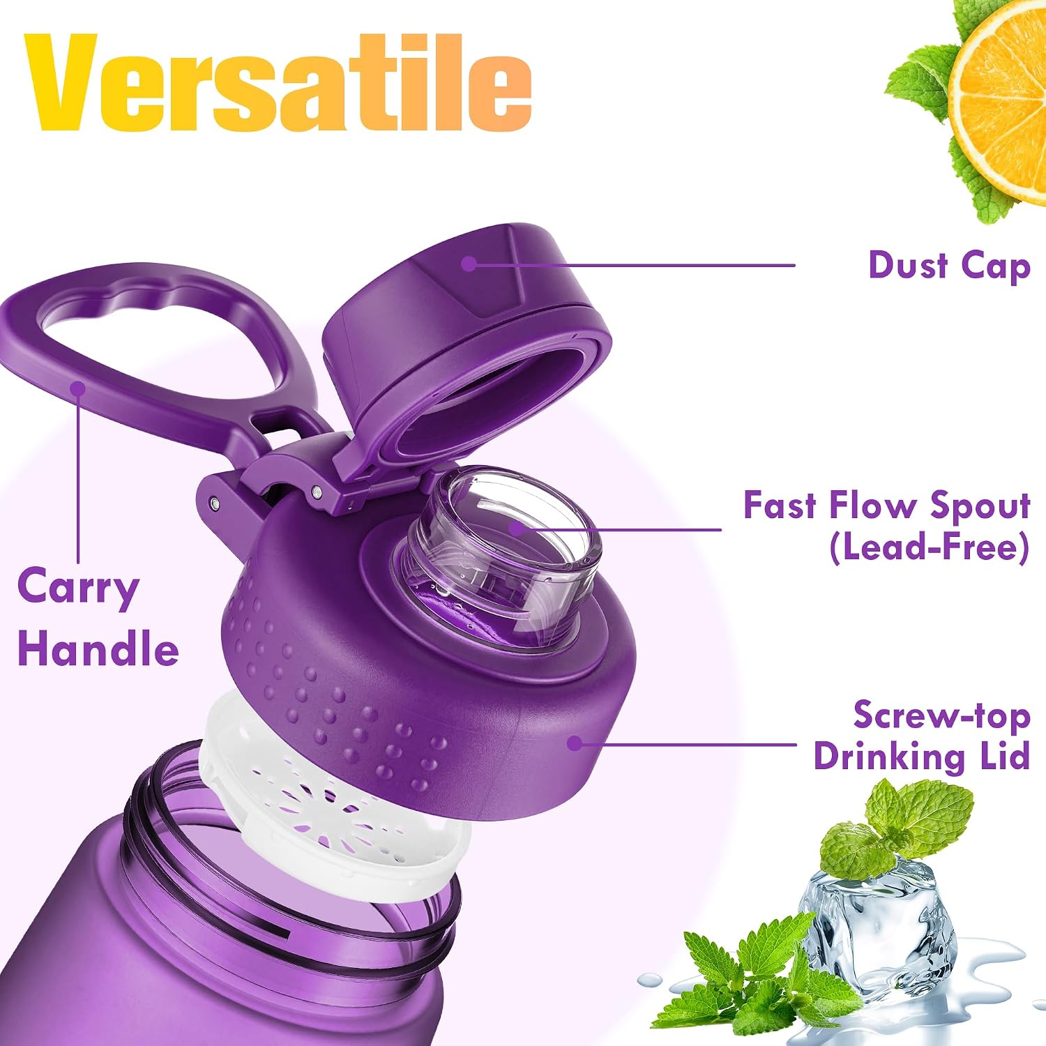 Thumbnail 3 de GOPPUS 1L Clear Tritan Water Bottle (32oz) with Screw Lid, Fruit Infuser & Leakproof Handle