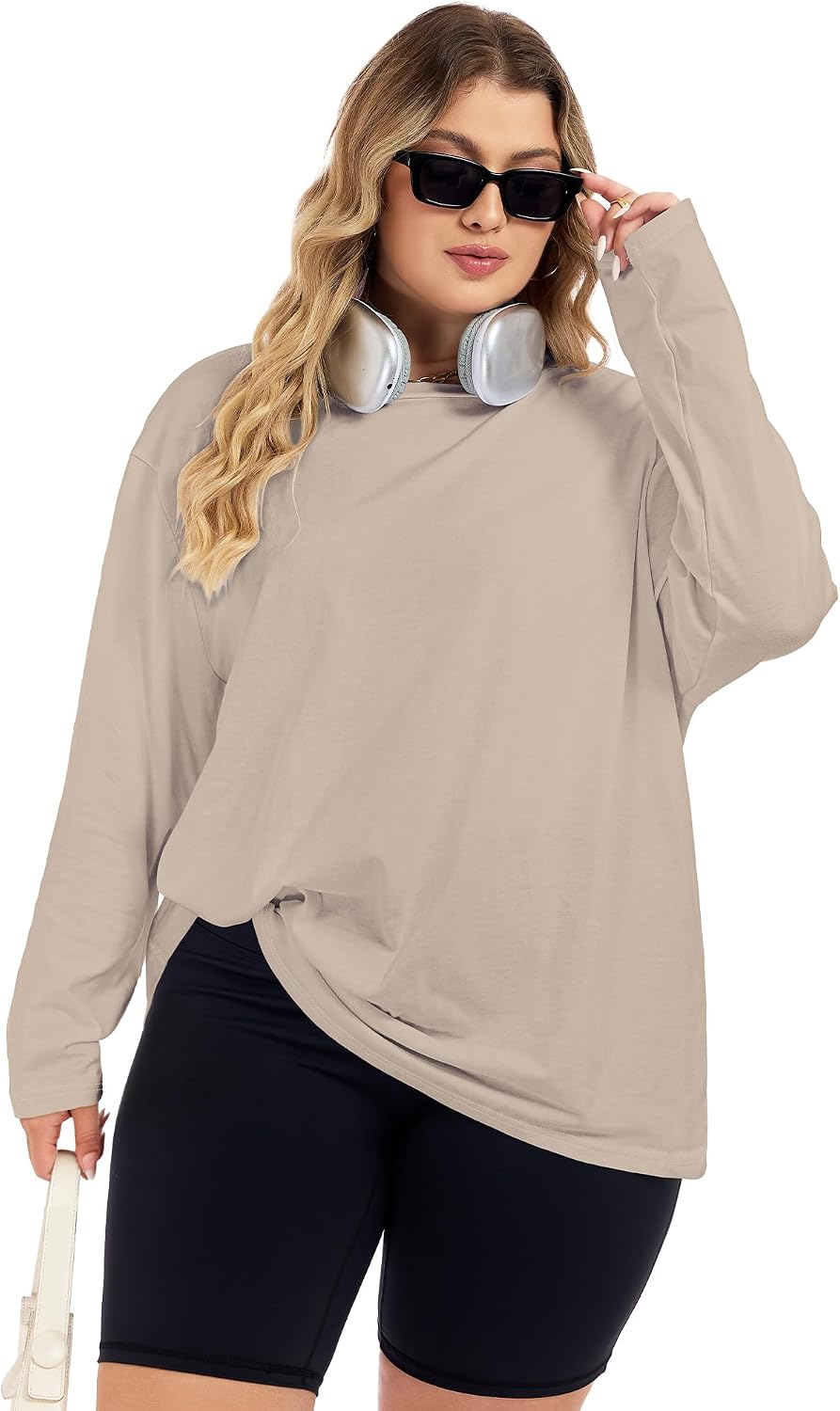 Detalle 1 de CHICALLURE Plus-Size Long-Sleeve Top with Crew Neck and Oversized Fit