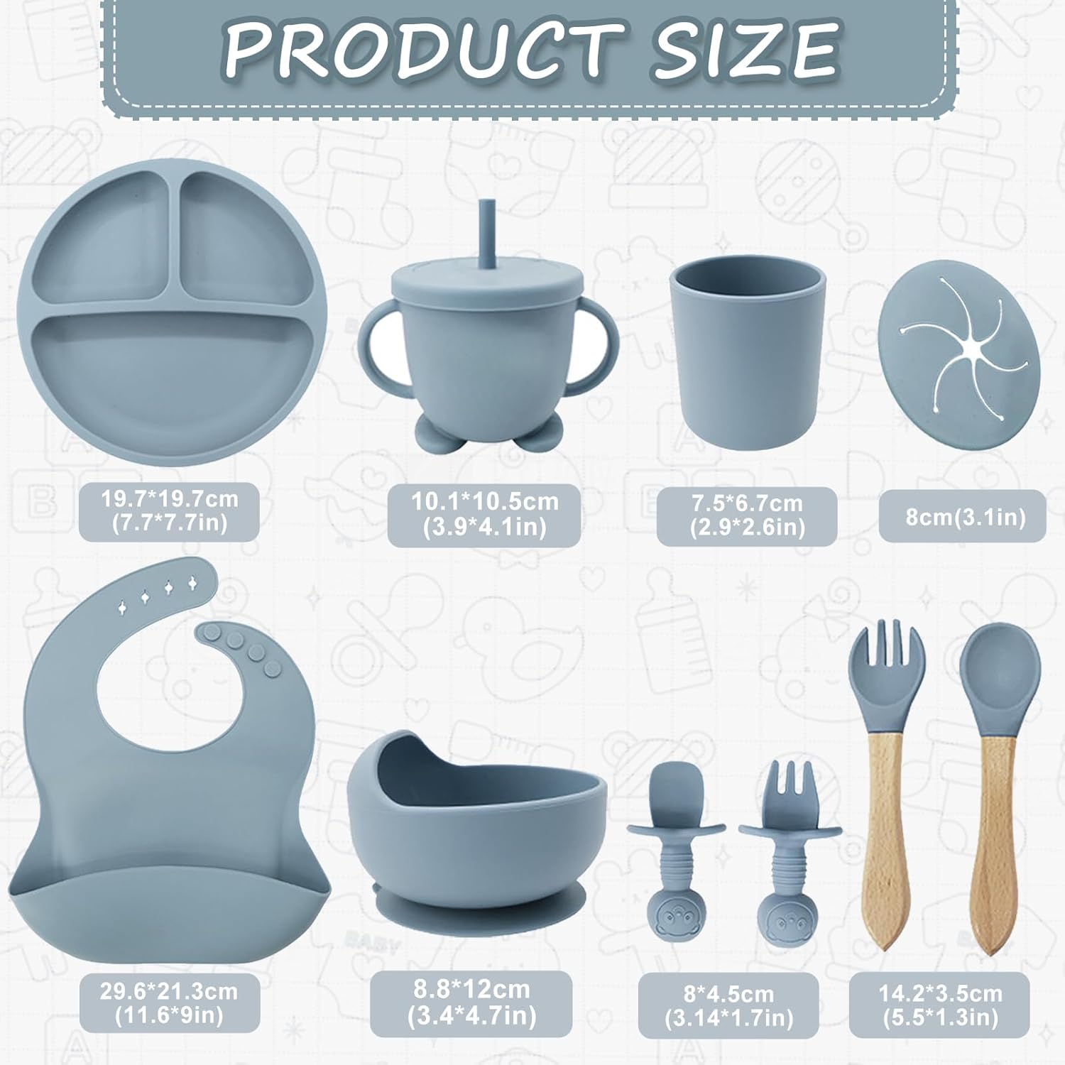 Detalle de Baby Weaning Set, 11PCS Silicone Baby Tableware with Suction Cup - Blue