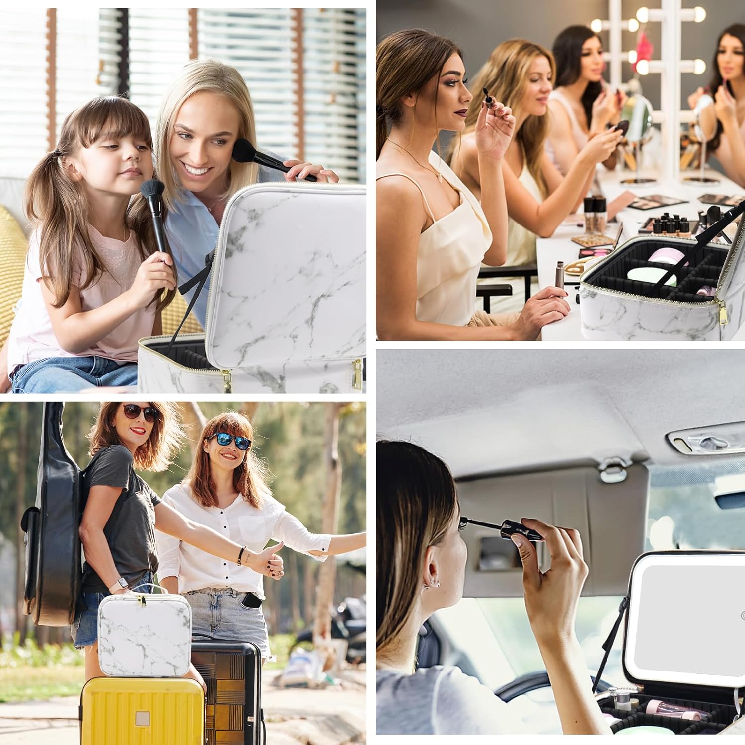 Thumbnail 6 de Travel Makeup Bag with Mirror and Lights (Marble) – Lighted Mirror, Adjustable Dividers & Brushes Holder