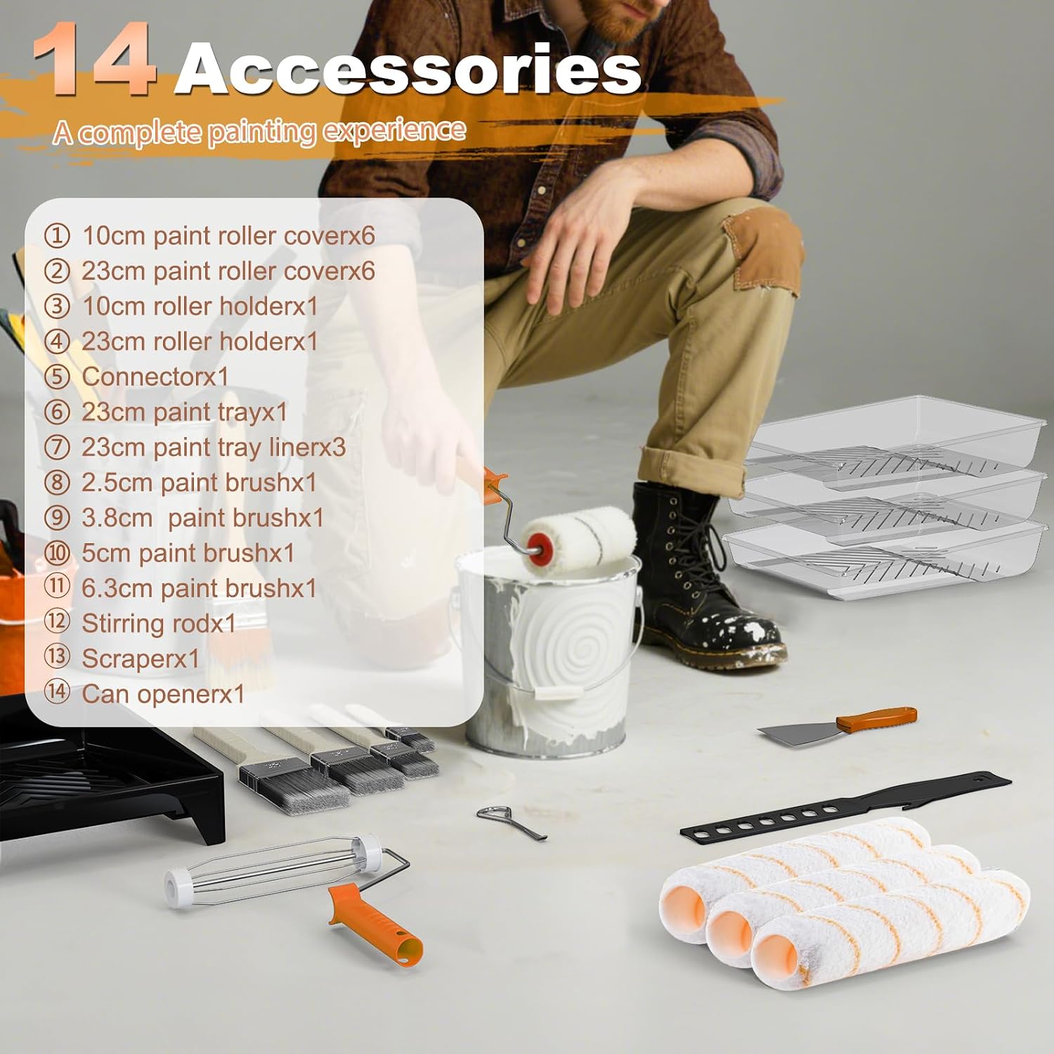 Detalle de LAANPOLE 27-Piece Paint Roller Set: 23cm & 10cm Rollers with Extendable Pole for Walls, Ceilings and More