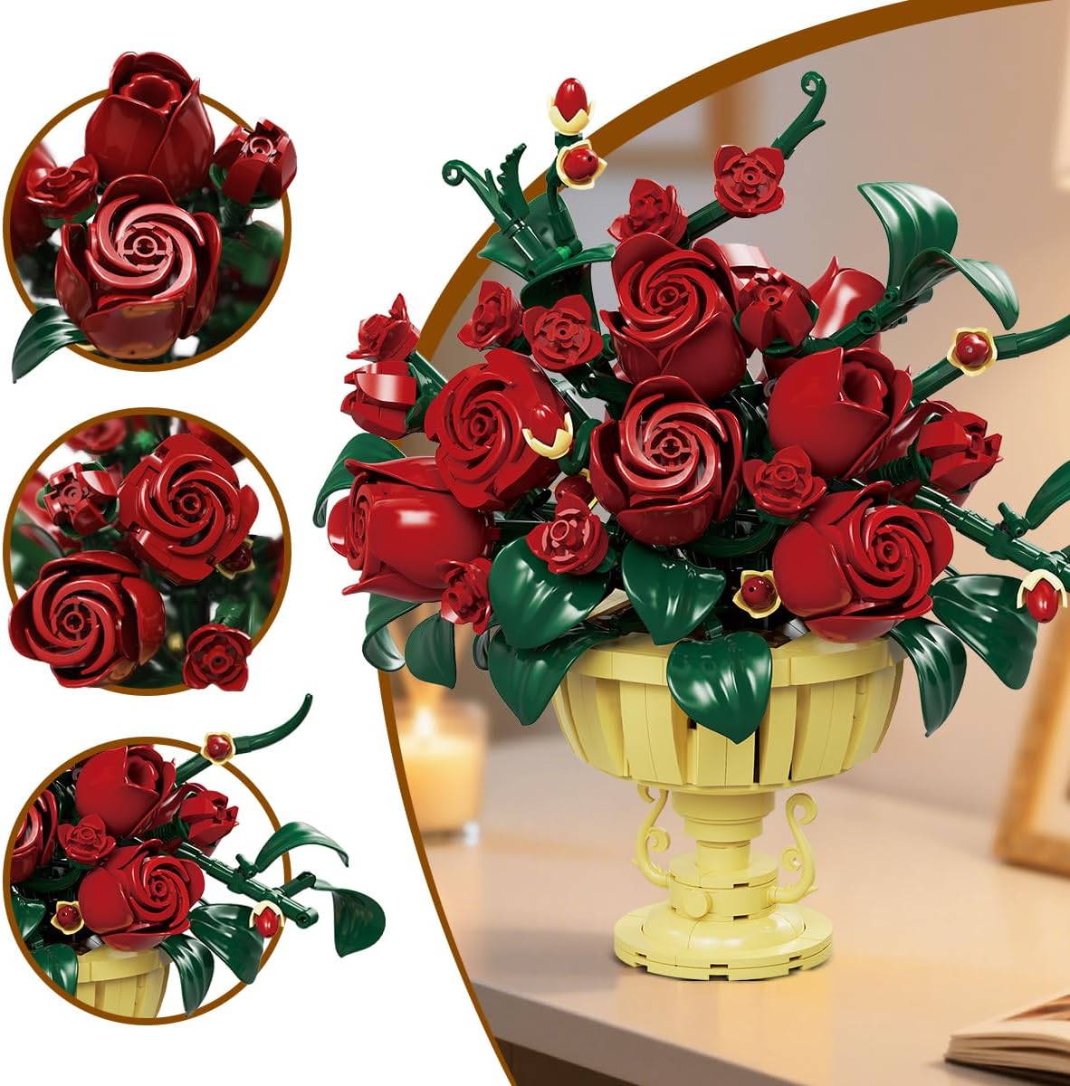 Detalle de PLAXSOON Blumen Rosen Bauspielzeugset 969 Teile 🧩