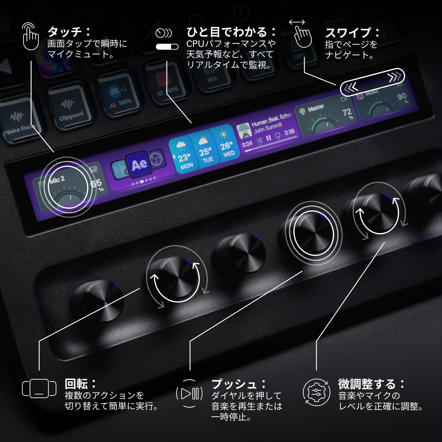 Thumbnail 4 de Elgato Stream Deck + XL カスタマイズ可能なコントロールデバイス、36キー・6ダイヤル・タッチストリップ搭載
