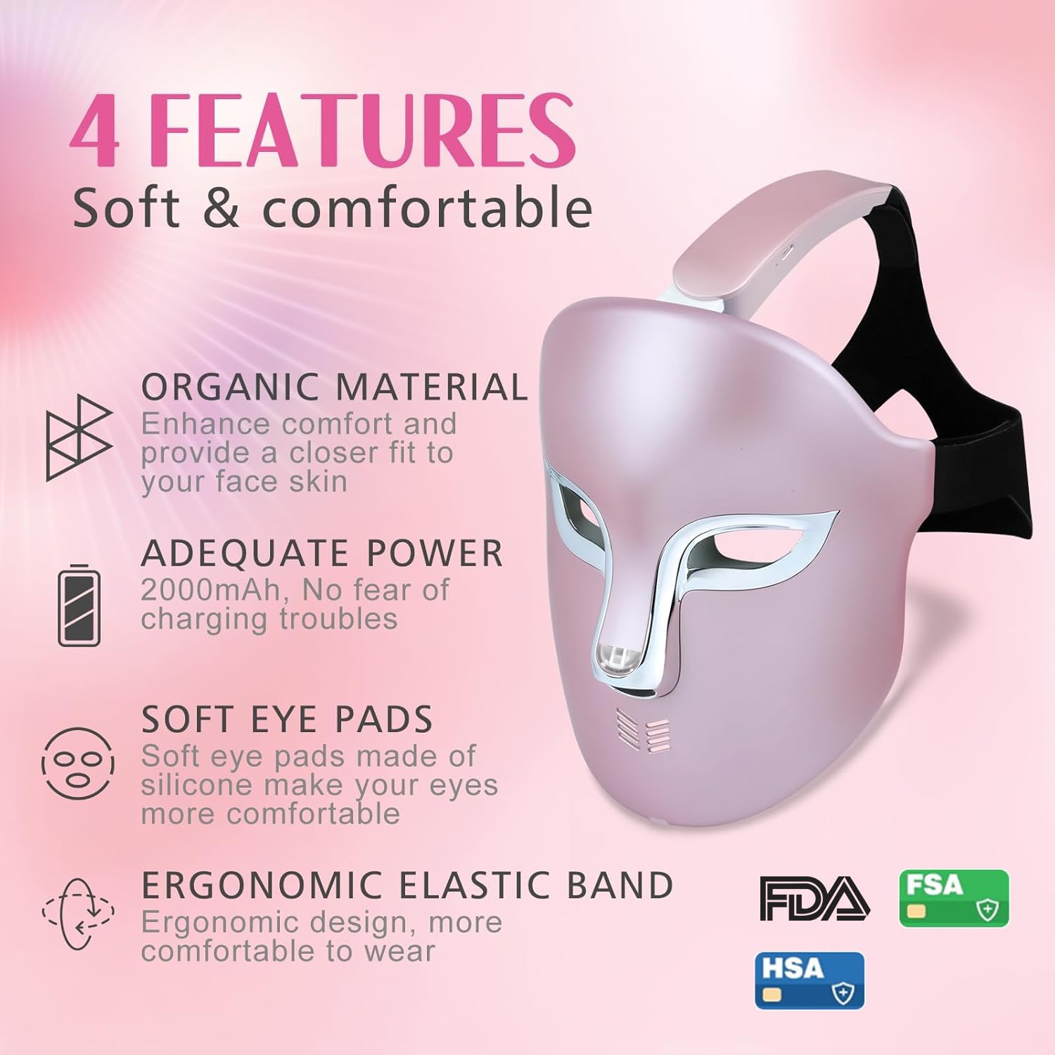 Detalle de FSA Red Light Therapy Mask: Target Acne, Wrinkles & Redness with Wireless Remote