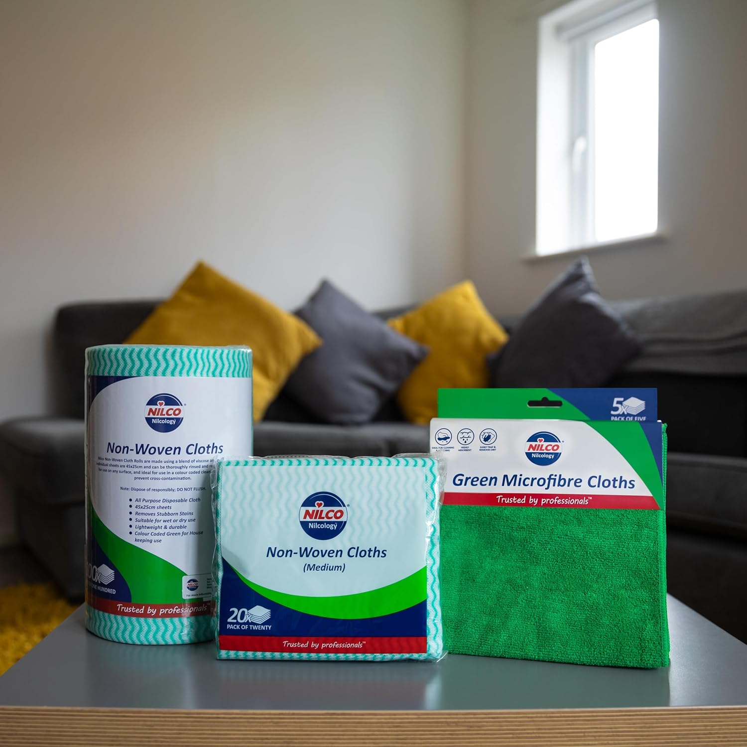 Thumbnail 2 de Nilco Chiffons microfibres verts – paquet de 5 pour nettoyage doux sans traces