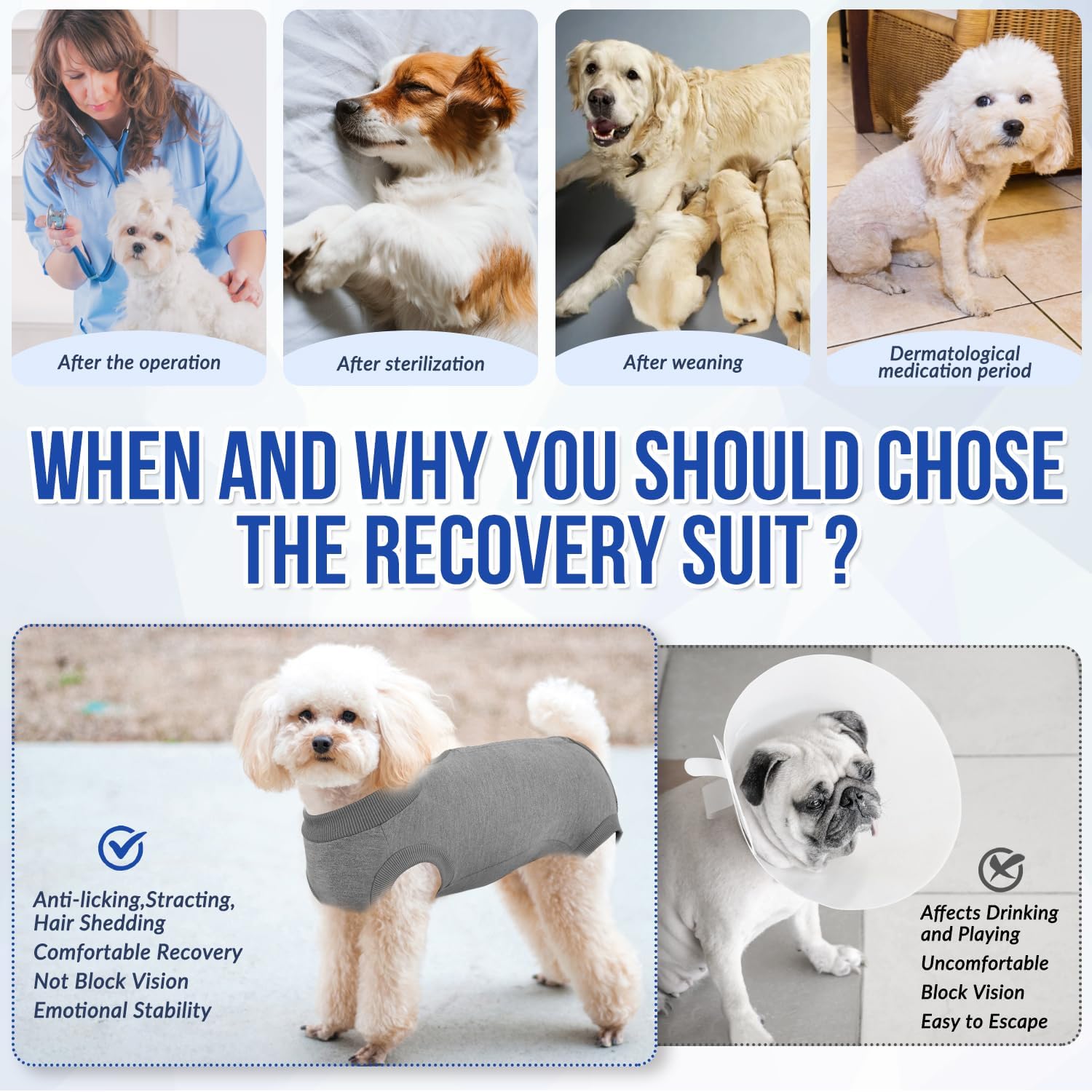 Detalle de Eyein Dog Surgery Recovery Suit XXL — Adjustable, Comfortable Post-Surgery Onesie