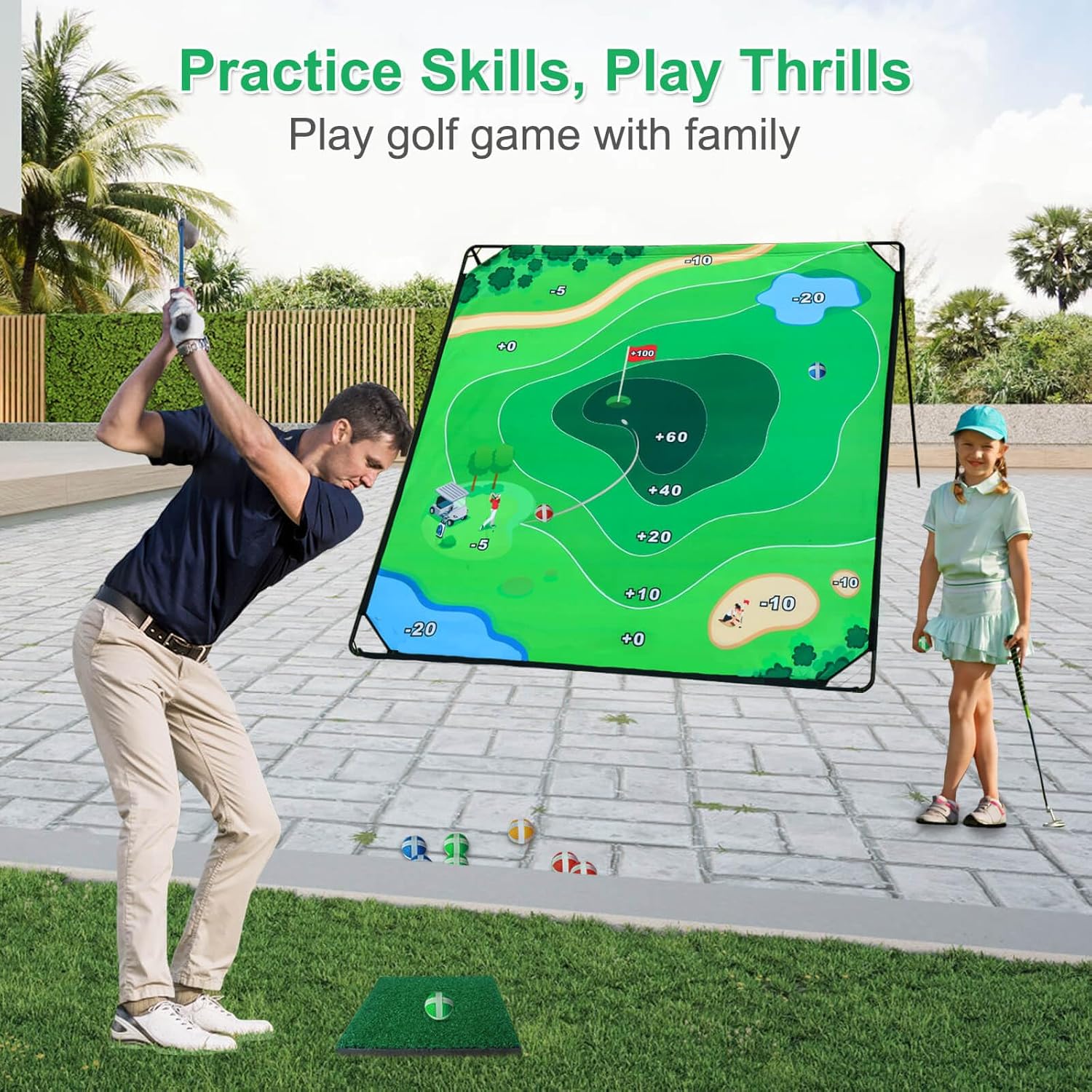 Thumbnail 1 de KEMLDIVS Golf Chipping Game Set — 71" x 71" Backyard Chipping Pong with Two Modes