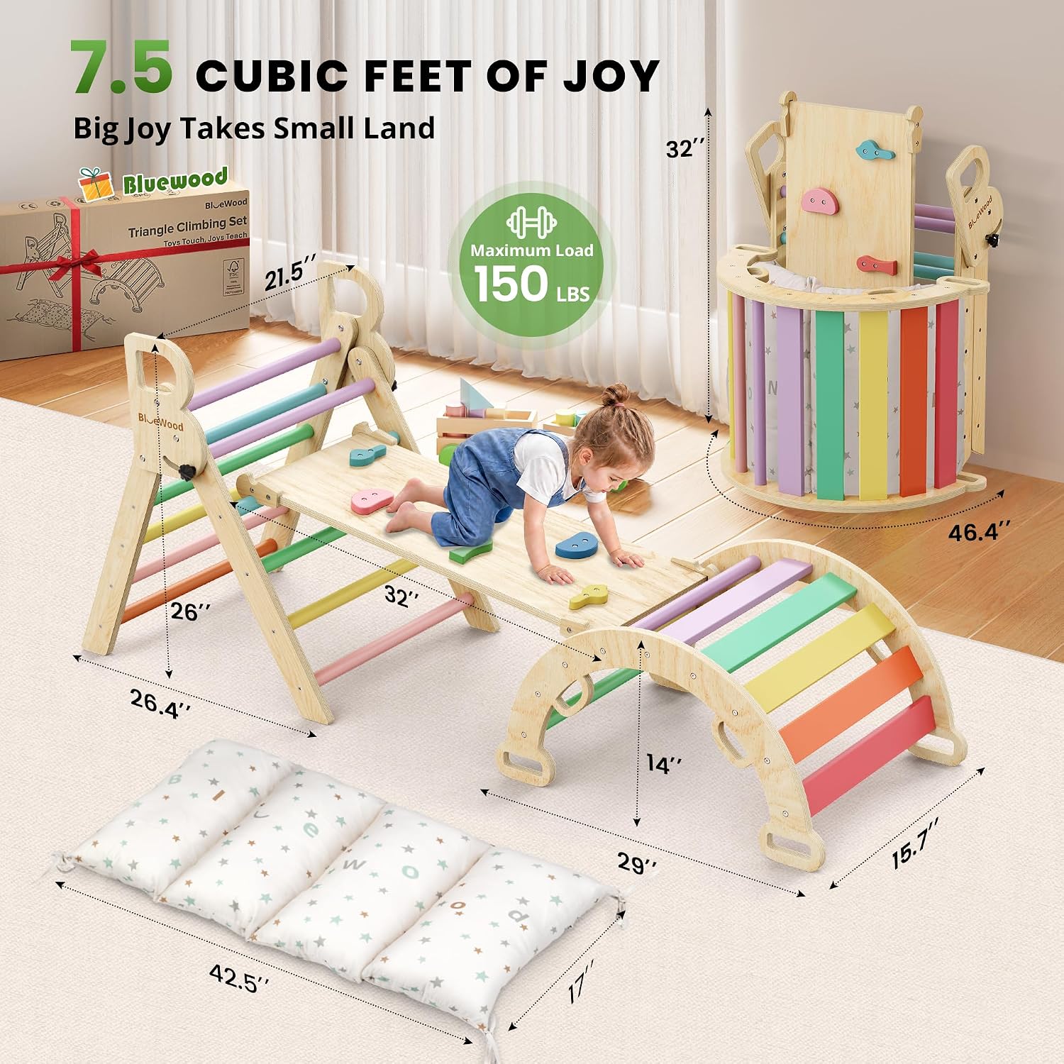 Thumbnail 1 de BlueWood Pikler Triangle Set with Cushion (8-in-1) – Montessori-inspired jungle gym for toddlers