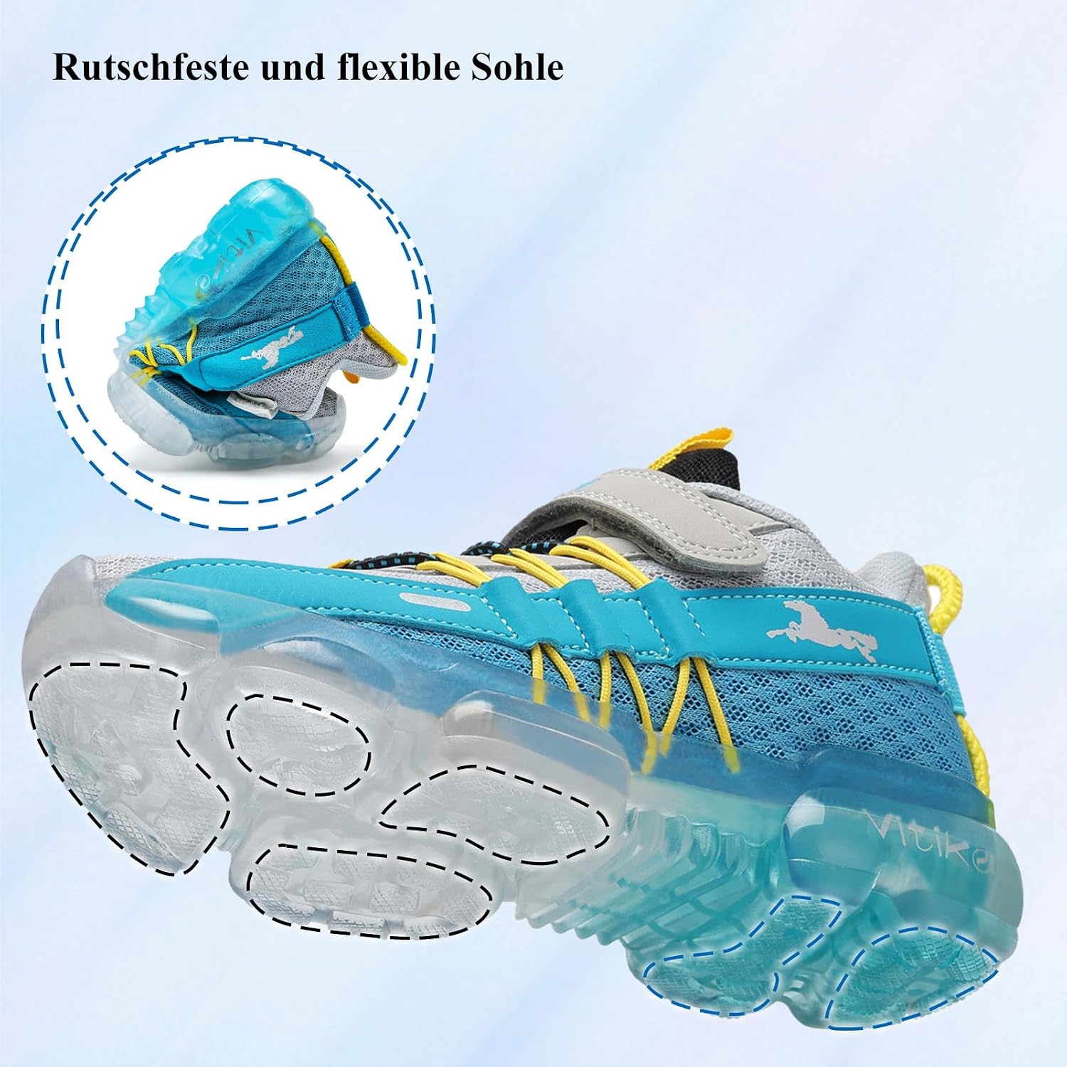 Detalle de JMFCHI Kinder Turnschuhe – Atmungsaktive Sneaker mit Klettverschluss, rutschfeste und stossgedämpfte Sohle