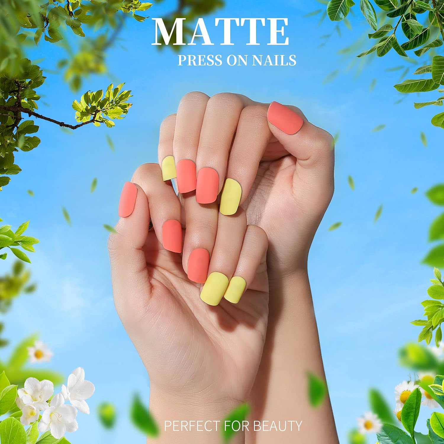 Thumbnail 6 de Teenitor Short Square Press on Nails (576 pcs) with Glue and Adhesive Stickers, Matte & Glossy Short False Nails