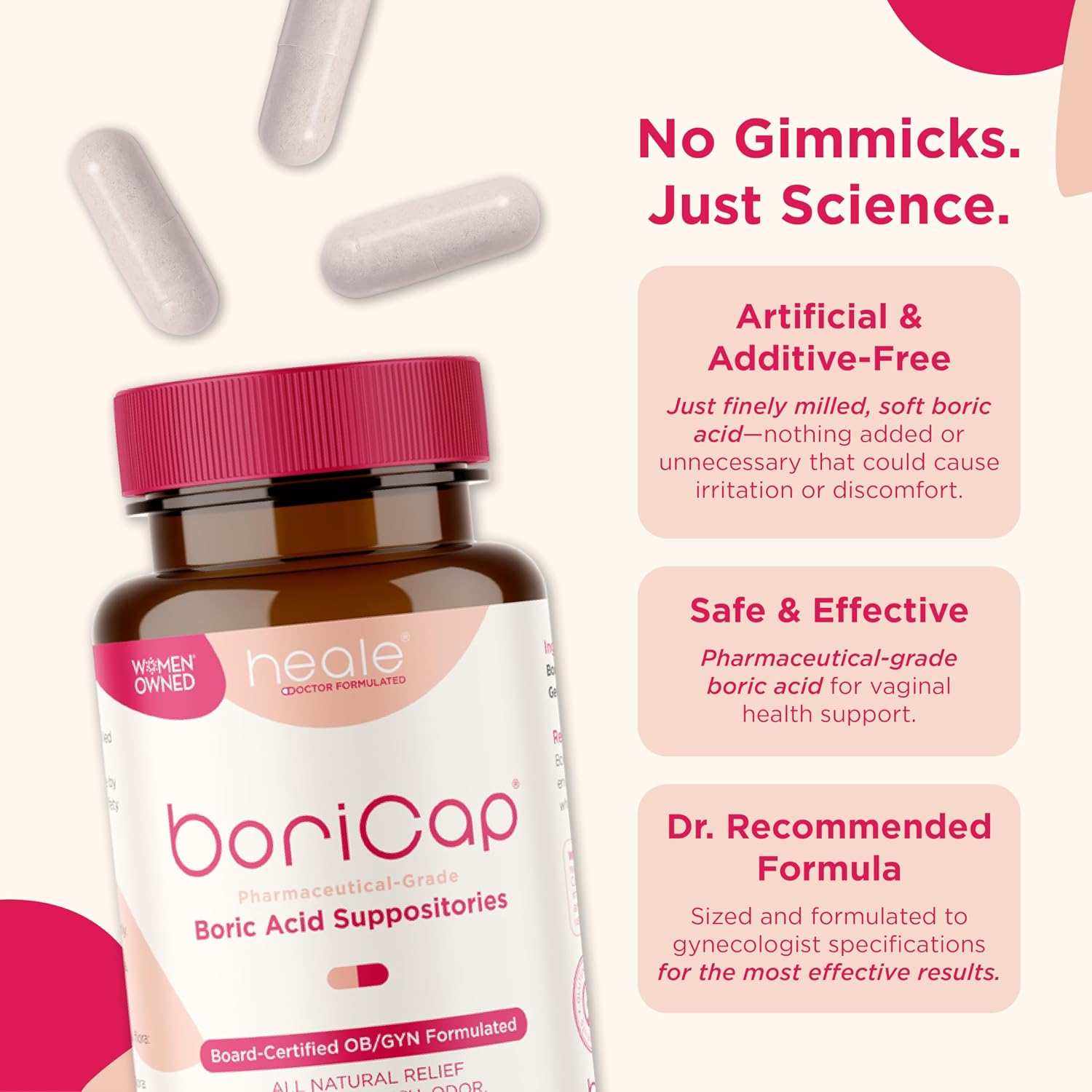 Detalle 2 de BoriCap 600mg Boric Acid Suppositories for Vaginal Odor, 30-Day Supply