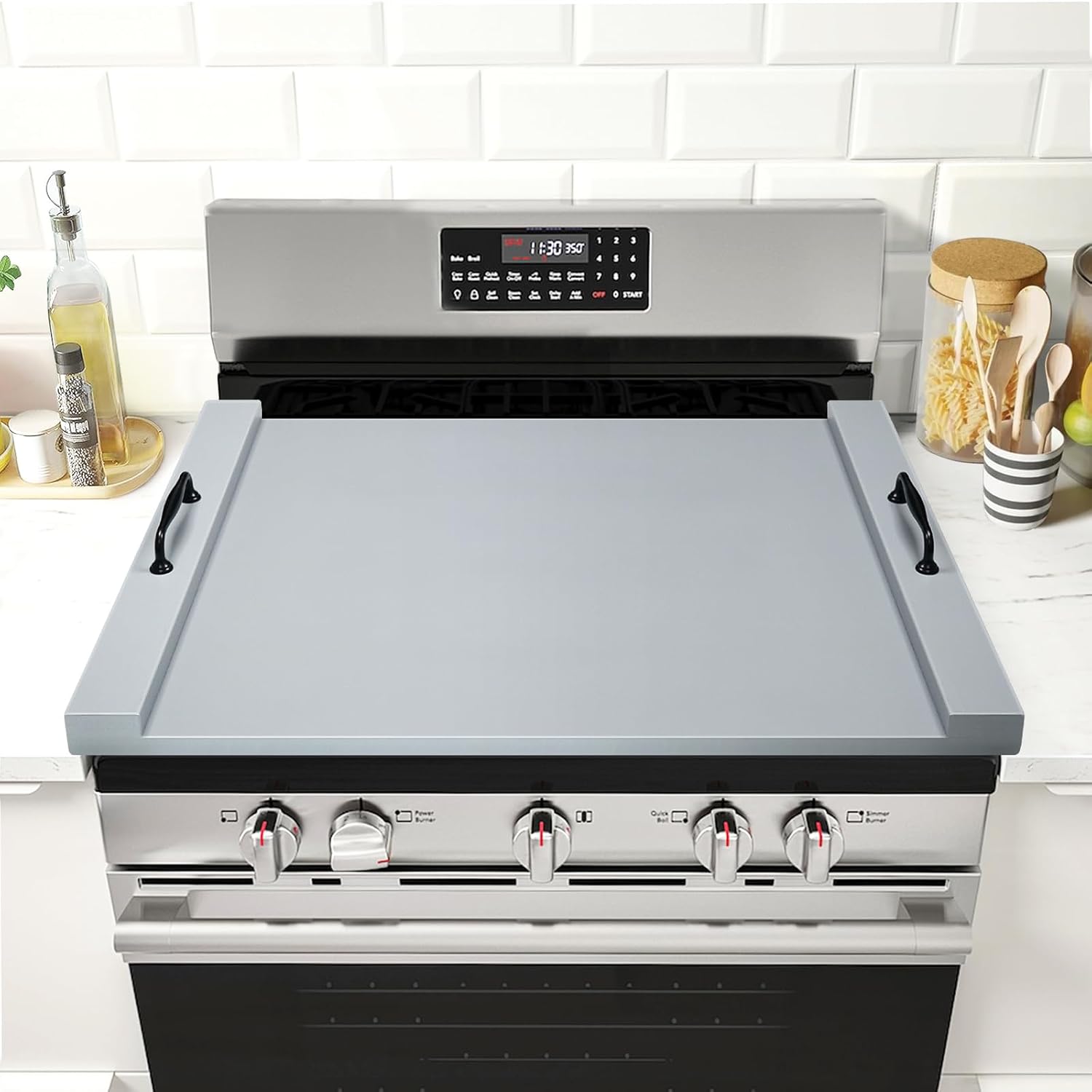 Gashell Noodle Board Stove Cover with Handles (Grey) for Electric/Gas Stoves