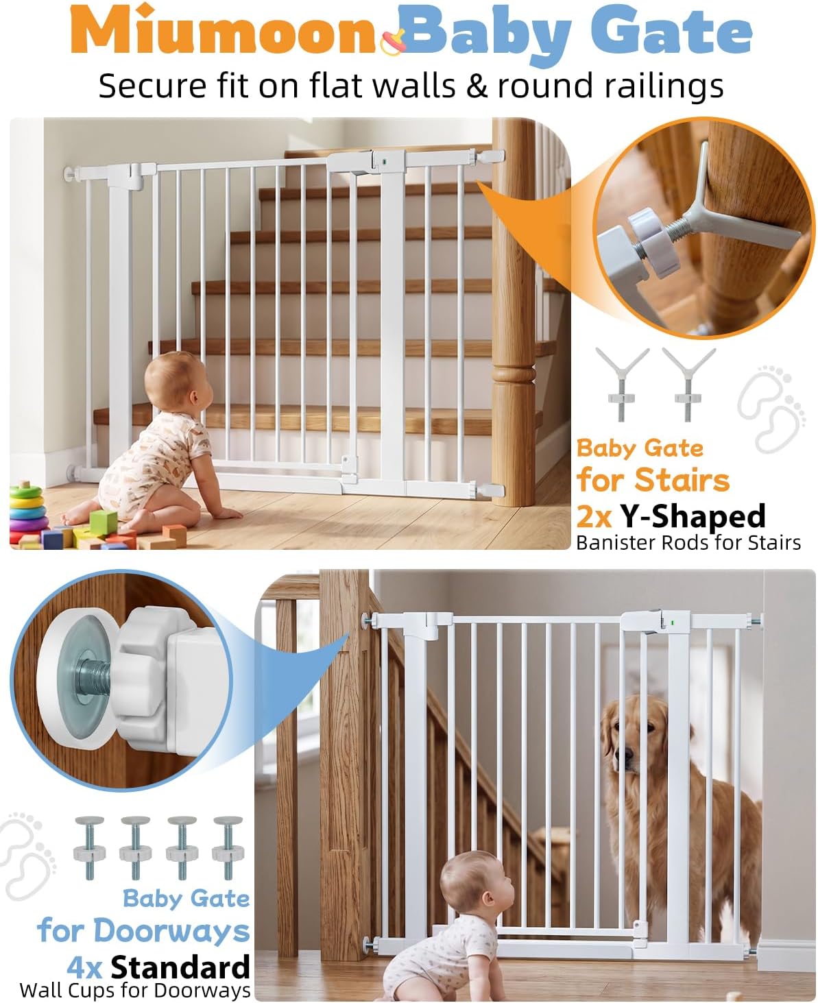 Detalle de Miumoon YJYPBG Pressure-Mounted Baby Gate, 29.5"-46", 30.5" Tall