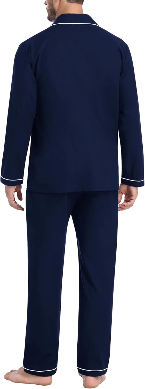 Detalle de MoFiz Pyjama Homme Hiver en Coton – Ensemble Pyjama Boutonné, Manches Longues, Carreaux ou Uni