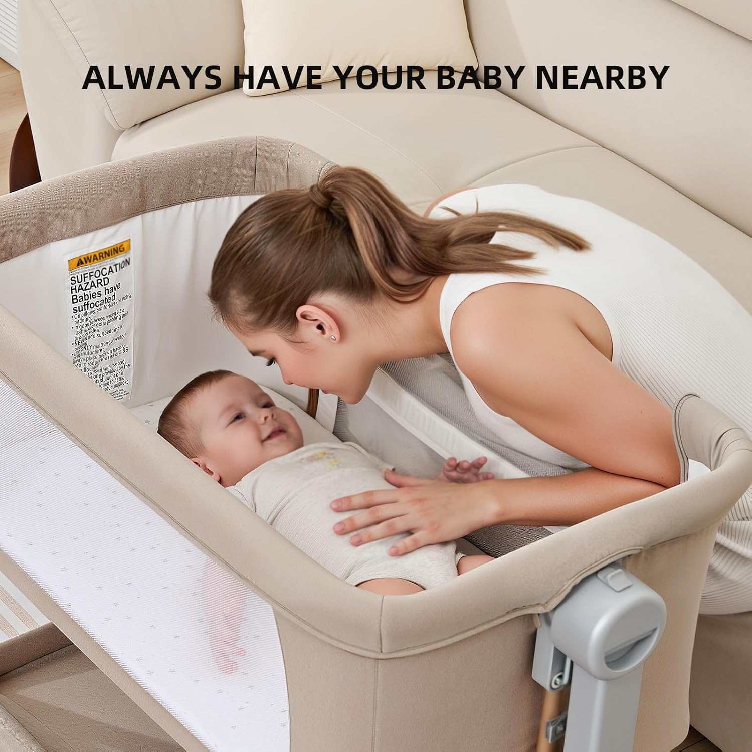 Thumbnail 3 de ANGELBLISS 3-in-1 Baby Bassinet (Bedside Sleeper + Rocking Mode) with Wheels, Adjustable Heights, Memory Foam Mattress