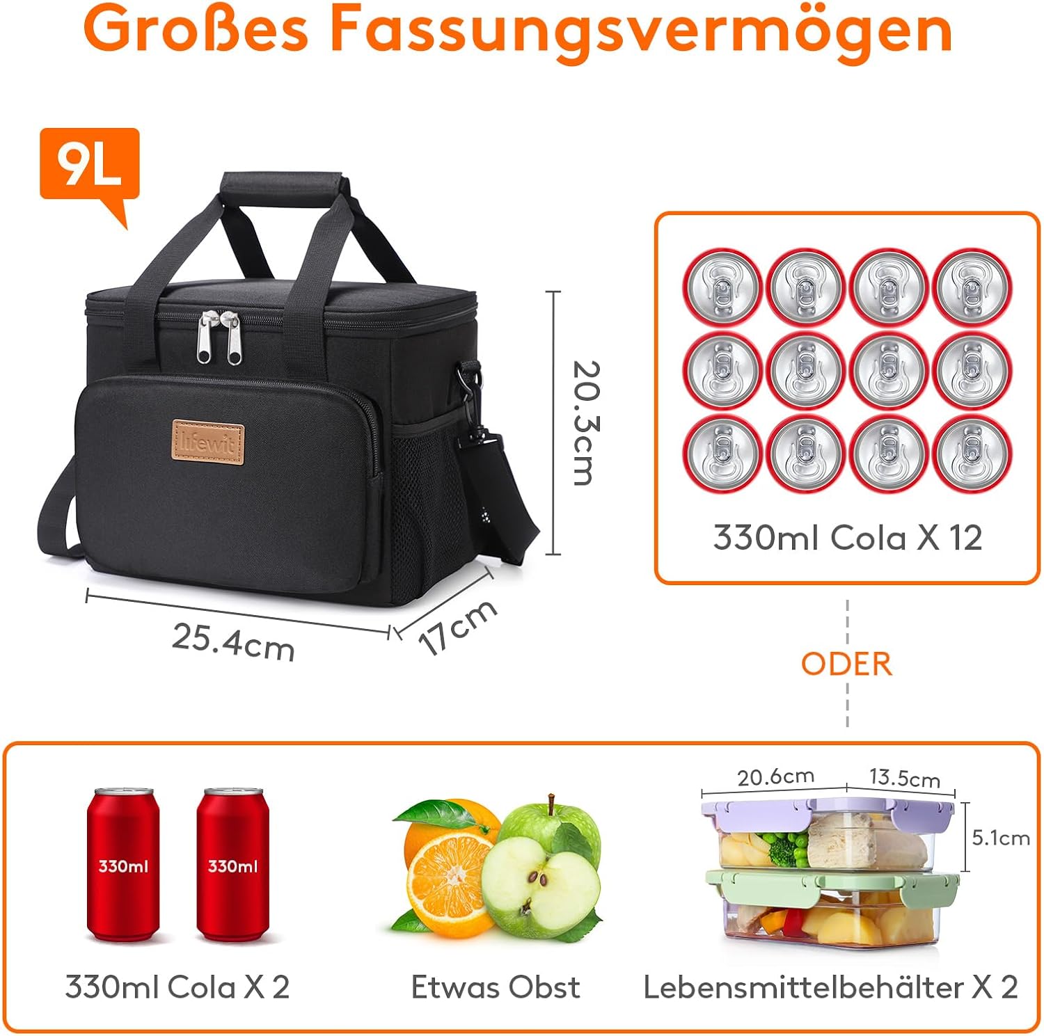 Thumbnail 3 de Lifewit 9L 12 Dosen Kühltasche (klein, faltbar) – wasserdichte Thermotasche für Lunch, Bier & Ausflüge