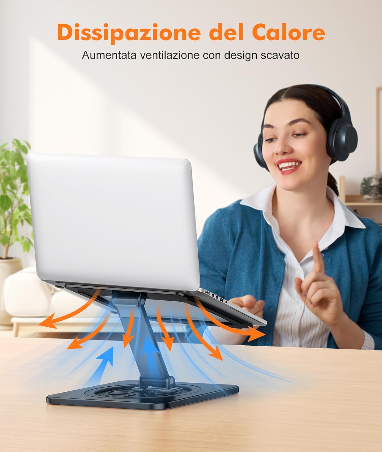 Detalle de EOIWUY Supporto PC Portatile 360°: supporto in alluminio regolabile e pieghevole per notebook da 10–16