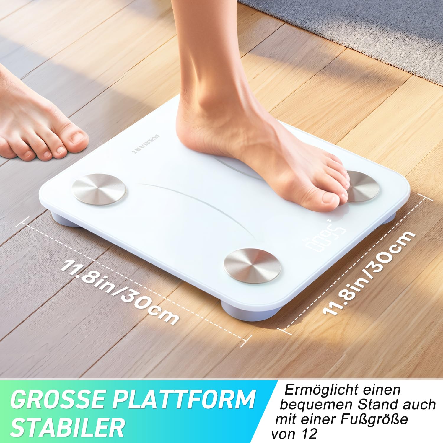 Detalle 2 de INSMART Personenwaage Digital mit Bluetooth – 30 × 30 cm