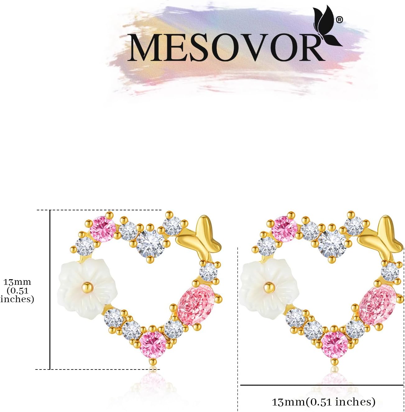 Thumbnail 1 de Mesovor Gold Ohrstecker Damen – 18 Karat vergoldet mit Schmetterling/Blumen-Design