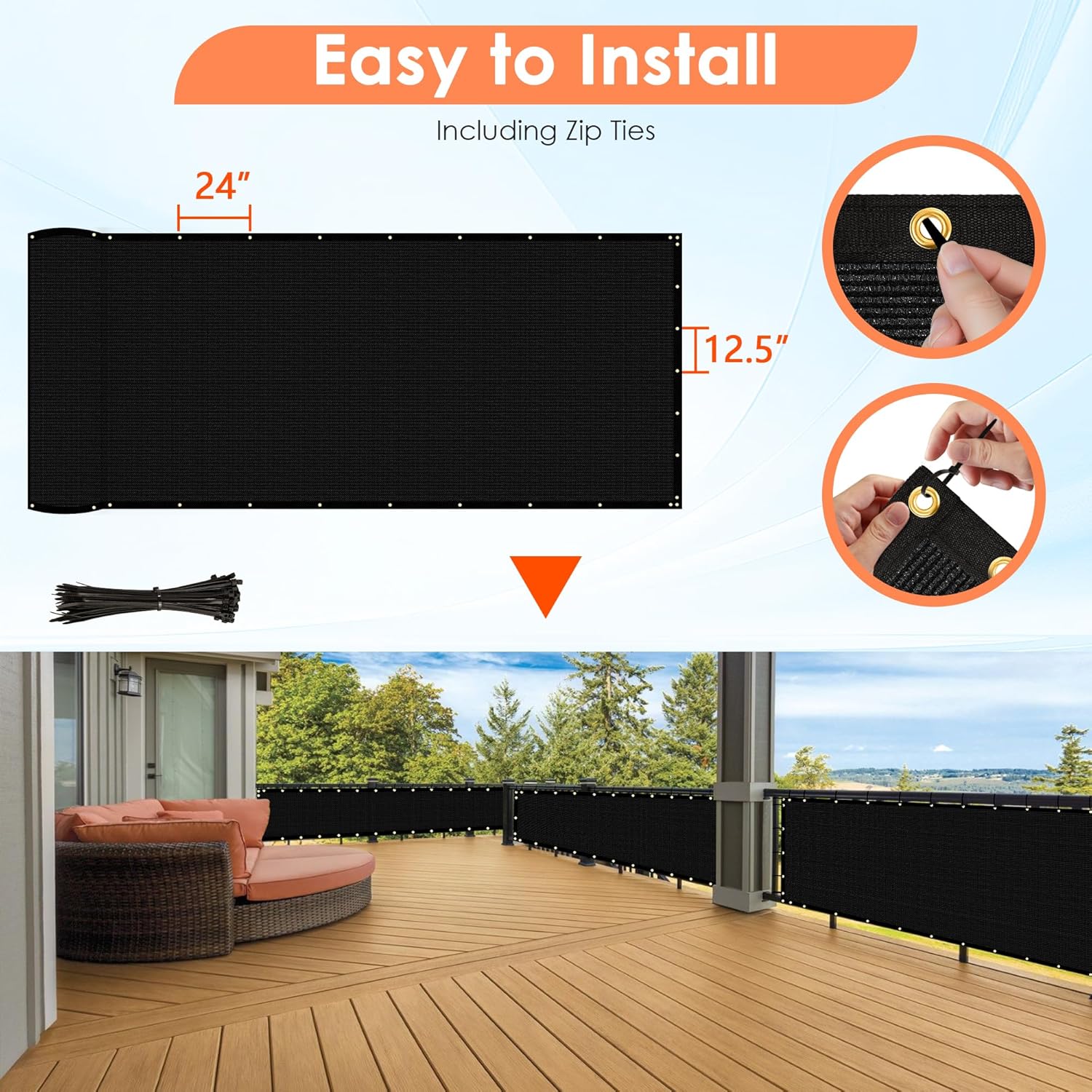 Thumbnail 4 de iCover 4x50ft Privacy Screen Fence outdoor mesh shade barrier with reinforced bindings and brass grommets (black)