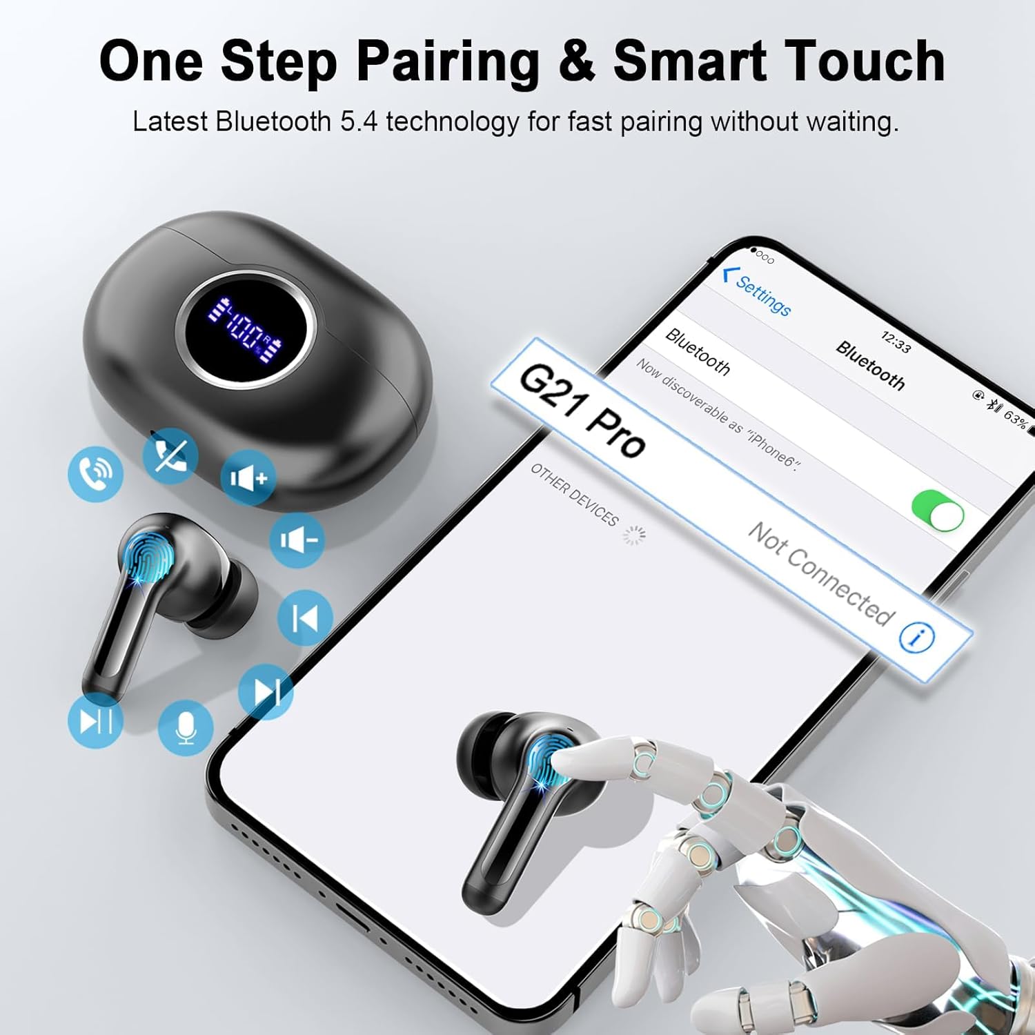 Thumbnail 6 de Rinsmola Wireless Earbuds: 2026 Bluetooth 5.4, 36H Playtime, IP7 Waterproof, ENC Calls