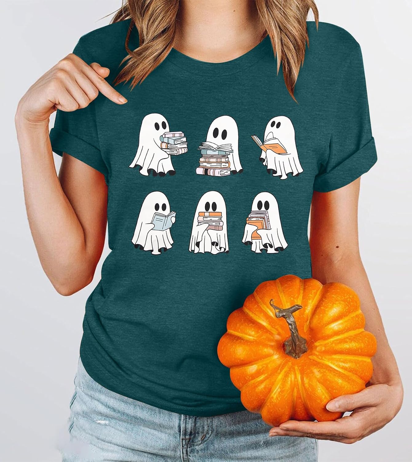 Detalle de SUPEYA Women’s Halloween Ghost Graphic T-Shirt, Short Sleeve