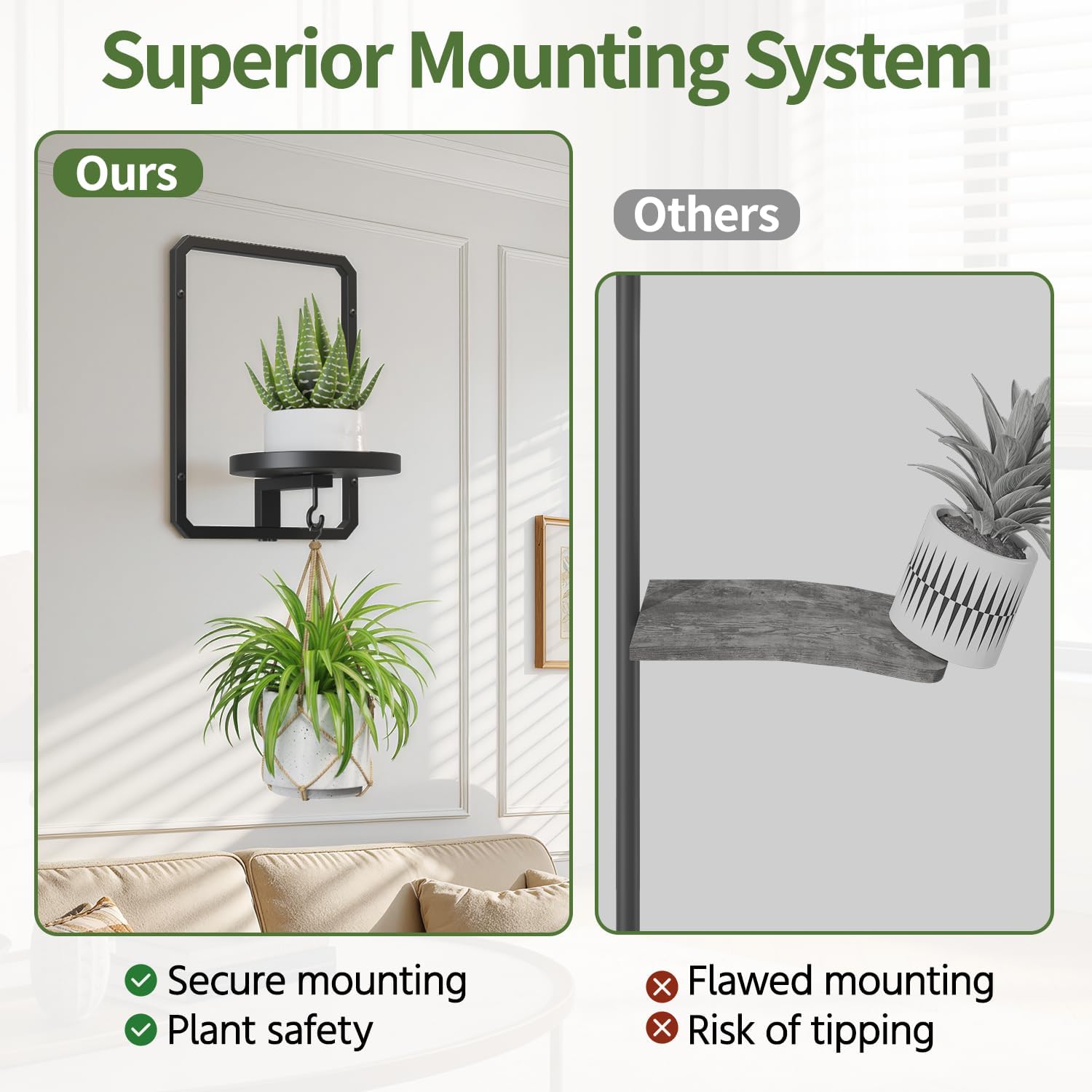 Detalle de LASZOLA Plant Hangers Holder Wall Mount, 2-Piece Black Metal Planter