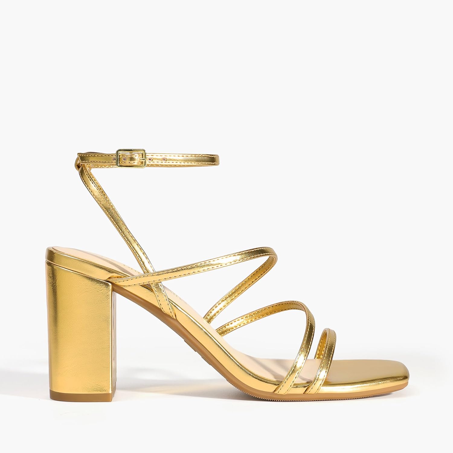 Detalle de DREAM PAIRS Women's Heels: Chunky Block Strappy Square Open Toe, 3.15 Inch