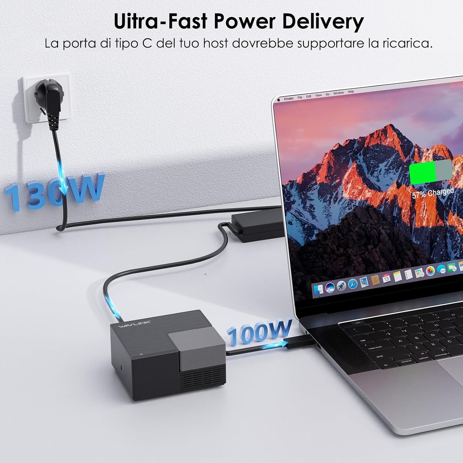 Detalle 2 de WAVLINK Docking station USB-C a due monitor con doppio HDMI, Gigabit Ethernet e 130 W PD