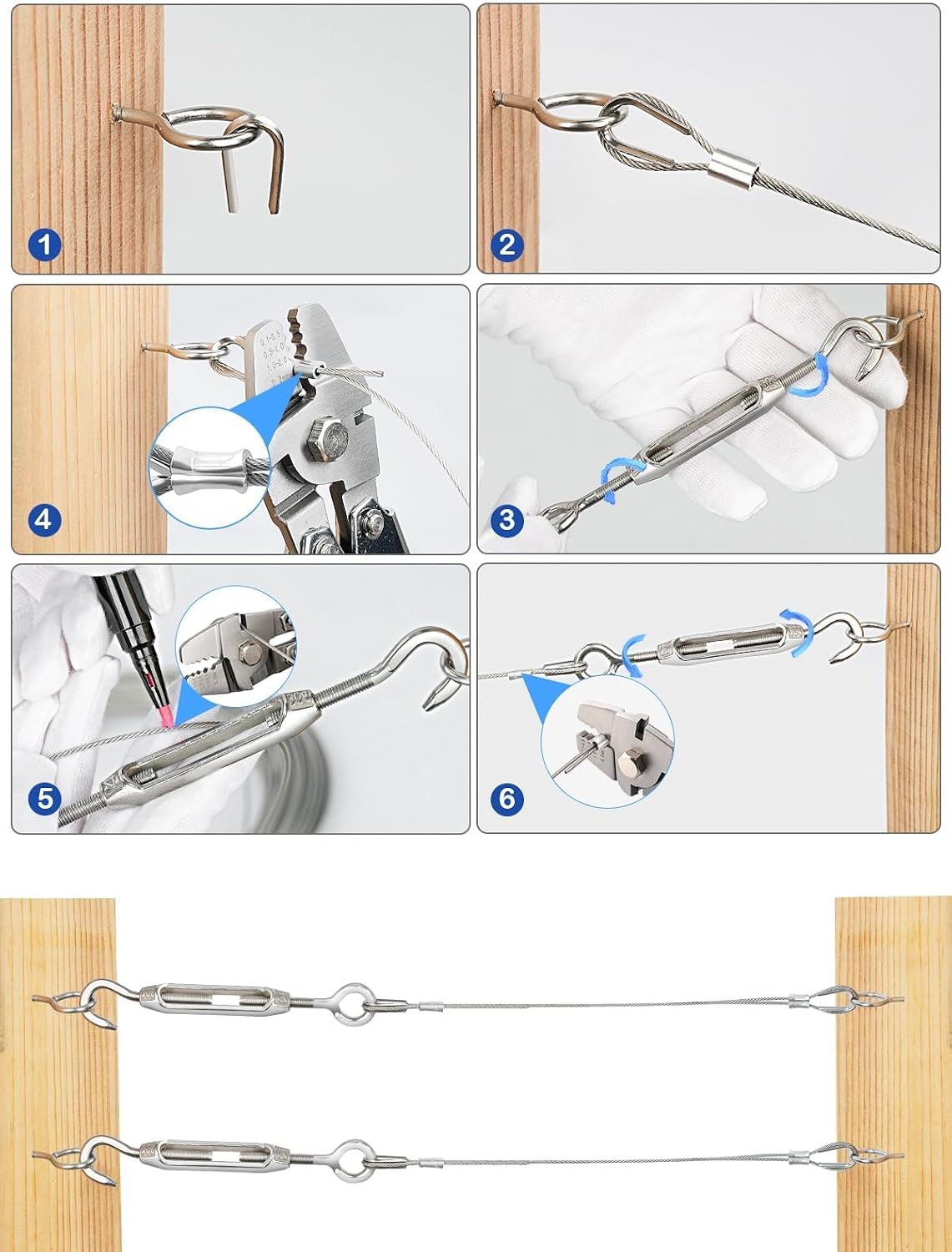 Detalle de TooTaci Drahtseil 2 mm Set (60 m) mit Spannschlössern M5 – Rankhilfe & Spanndraht für Garten, Zäune und Lichterketten