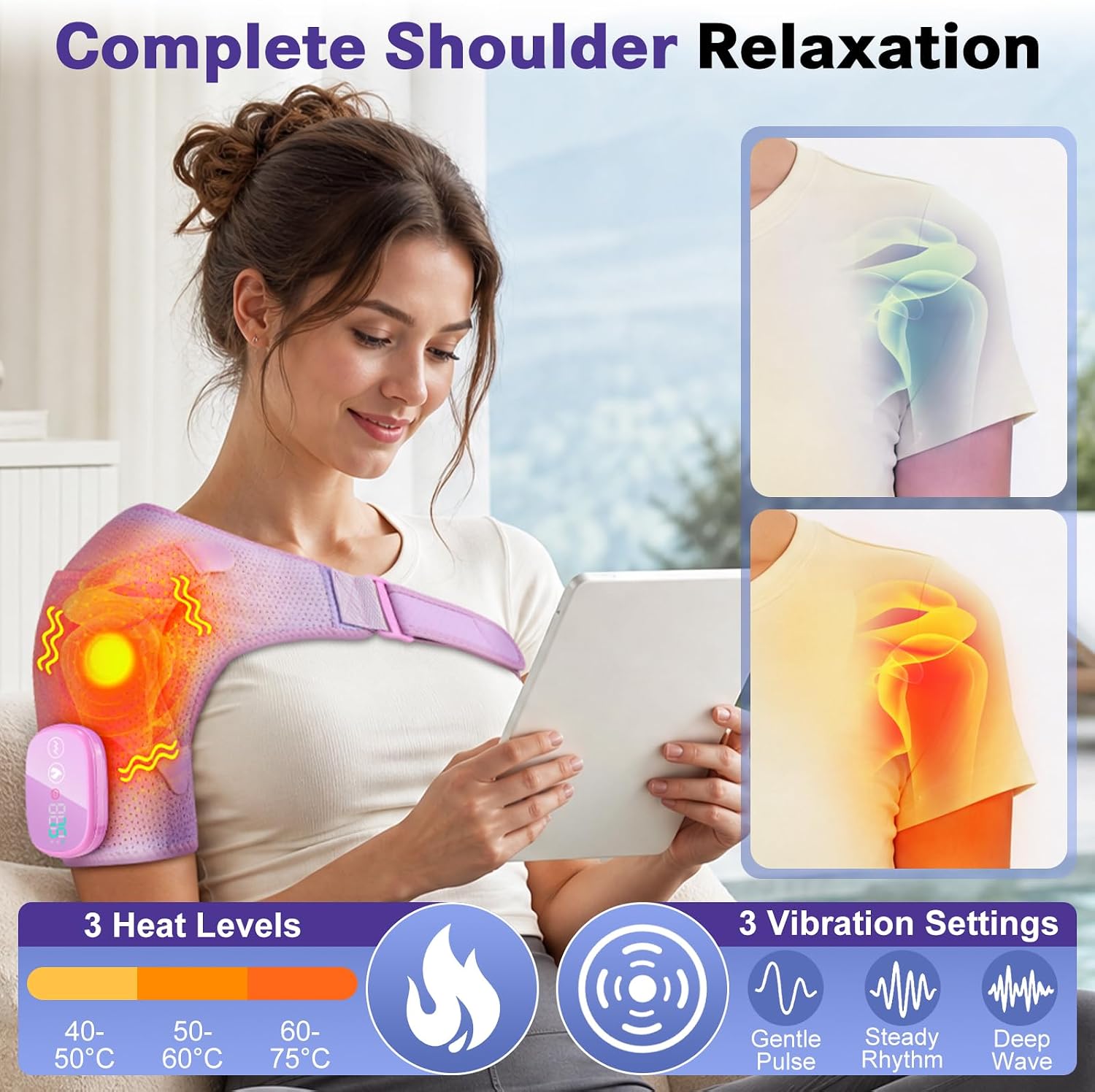 Detalle 2 de DREAMSOME Cordless Shoulder Heating Pad with Vibration, 5000mAh Battery