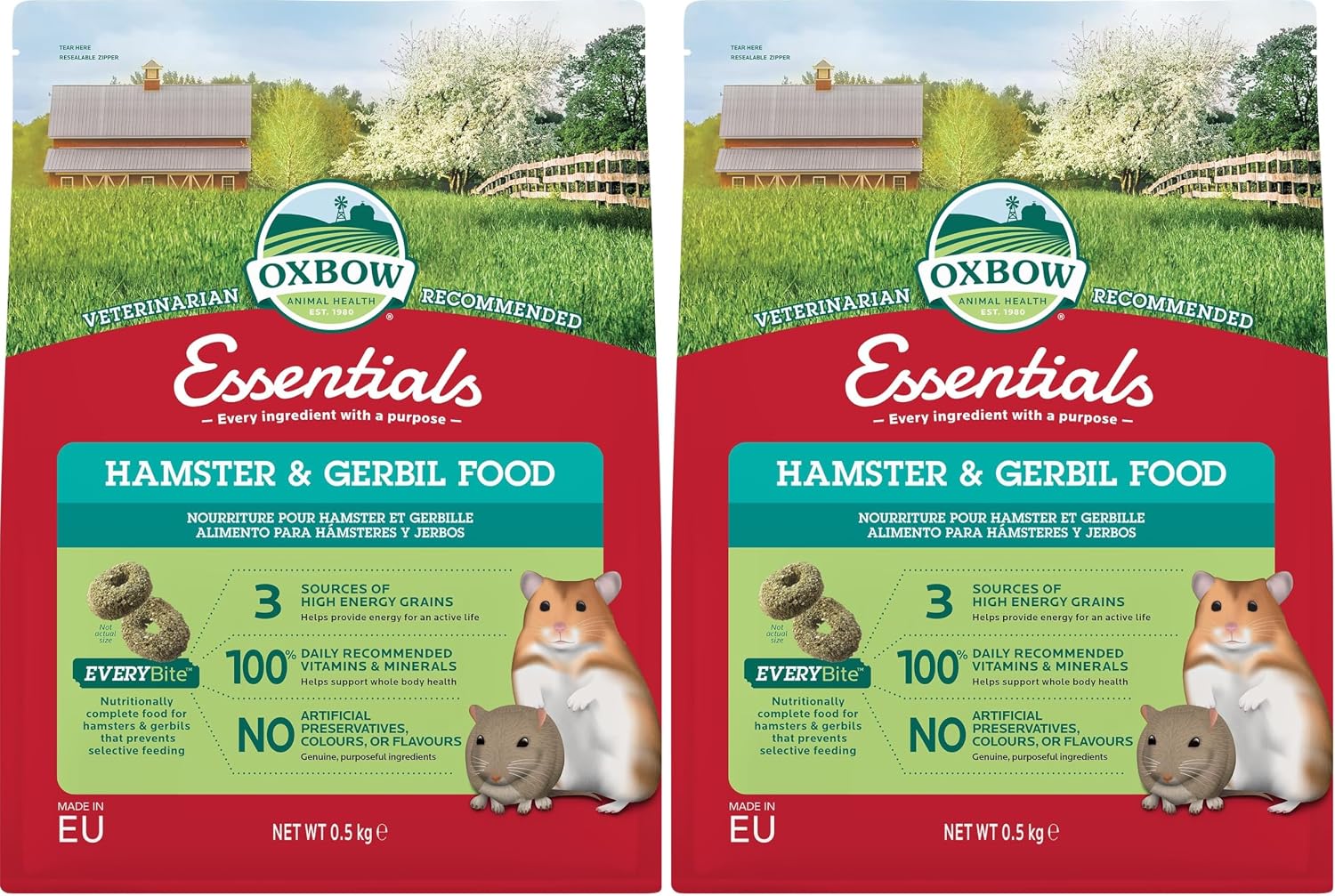 Detalle 1 de Oxbow Essentials Hamster & Gerbil Food – 0.5kg: A practical species-specific option