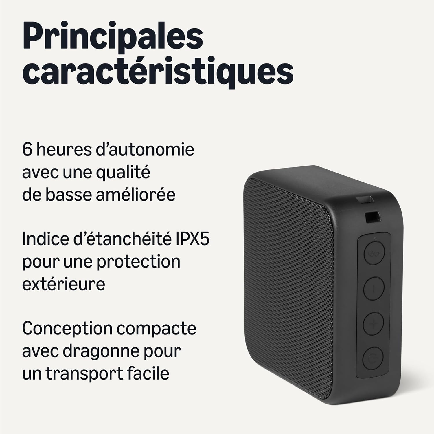 Detalle 2 de Amazon Basics Haut-Parleur Portable Bluetooth 5.3 – Étanche, 6 h d’autonomie, Basses Améliorées, Noir
