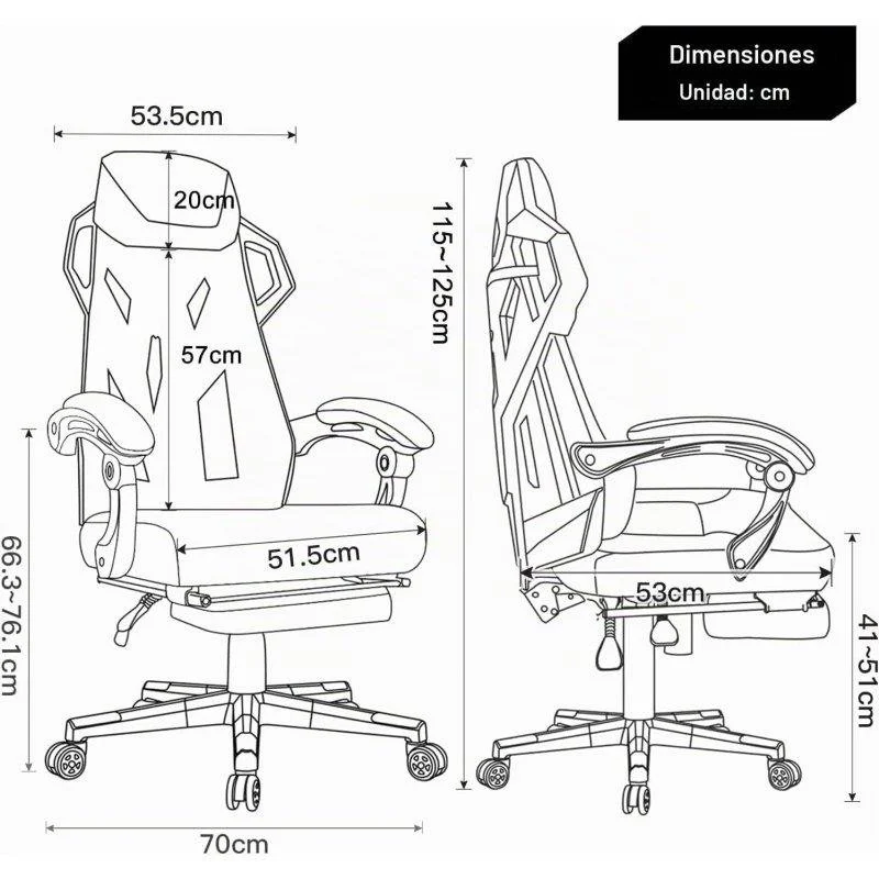 Detalle 2 de Silla gaming ergonómica GTPLAYER con respaldo reclinable y reposapiés, malla transpirable
