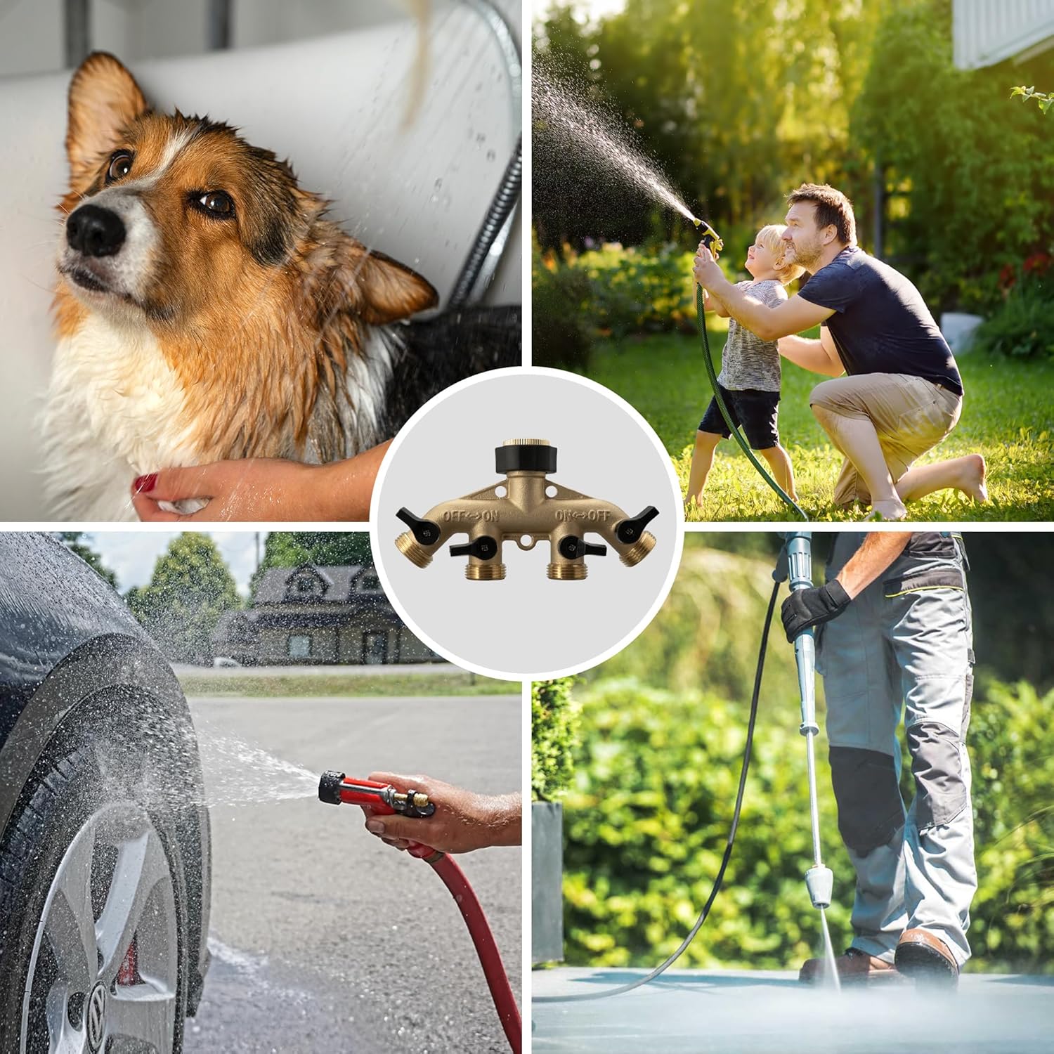 Thumbnail 4 de VANCOCO 4-Wege Wasserverteiler 3/4 Zoll Messing mit Schnellkupplung – 1/2 Zoll Adapter, Hochdruck-Verteiler für Bewässerungssysteme