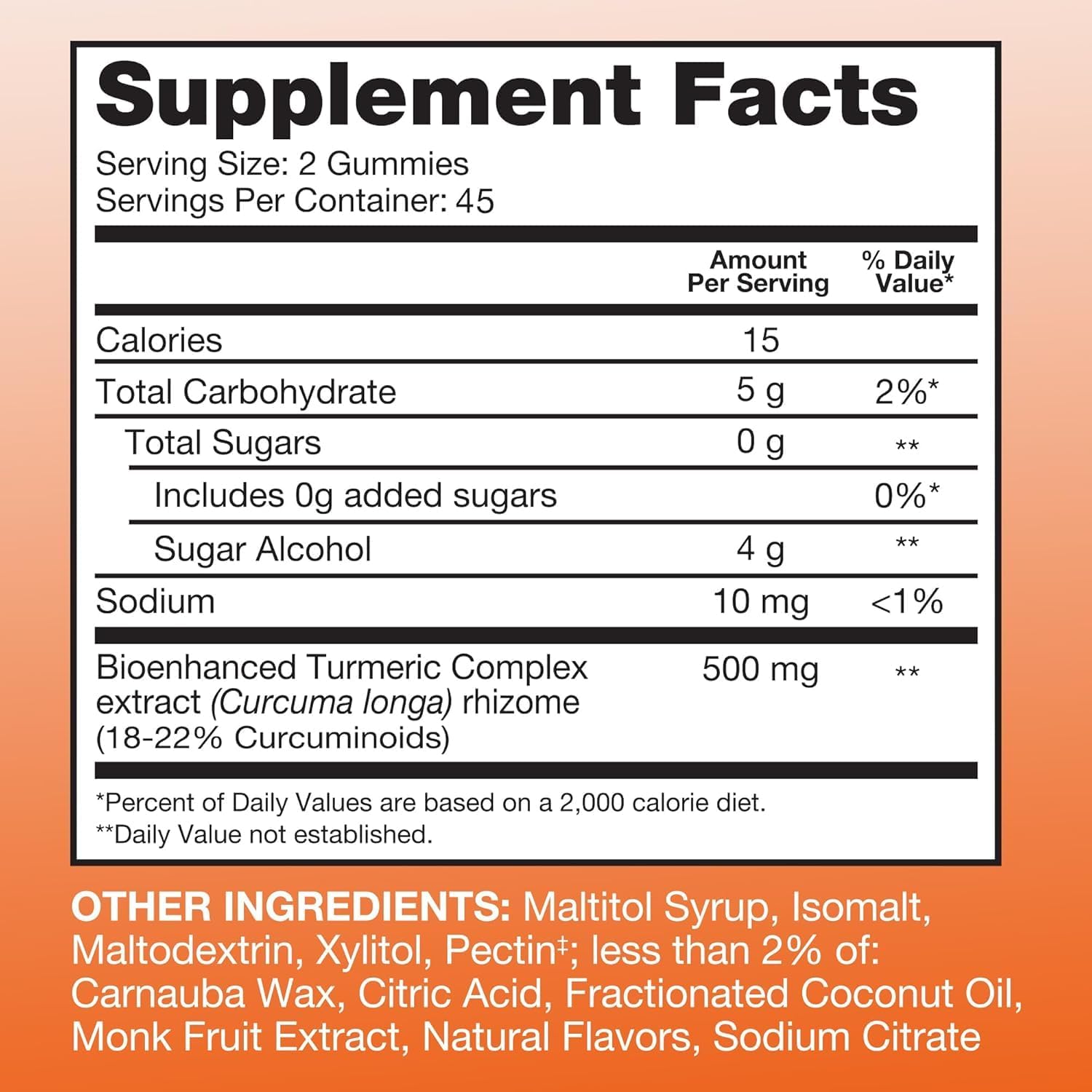 Detalle 1 de Qunol Zero Sugar Turmeric Gummies, 500 mg, 90 Count, Tangerine